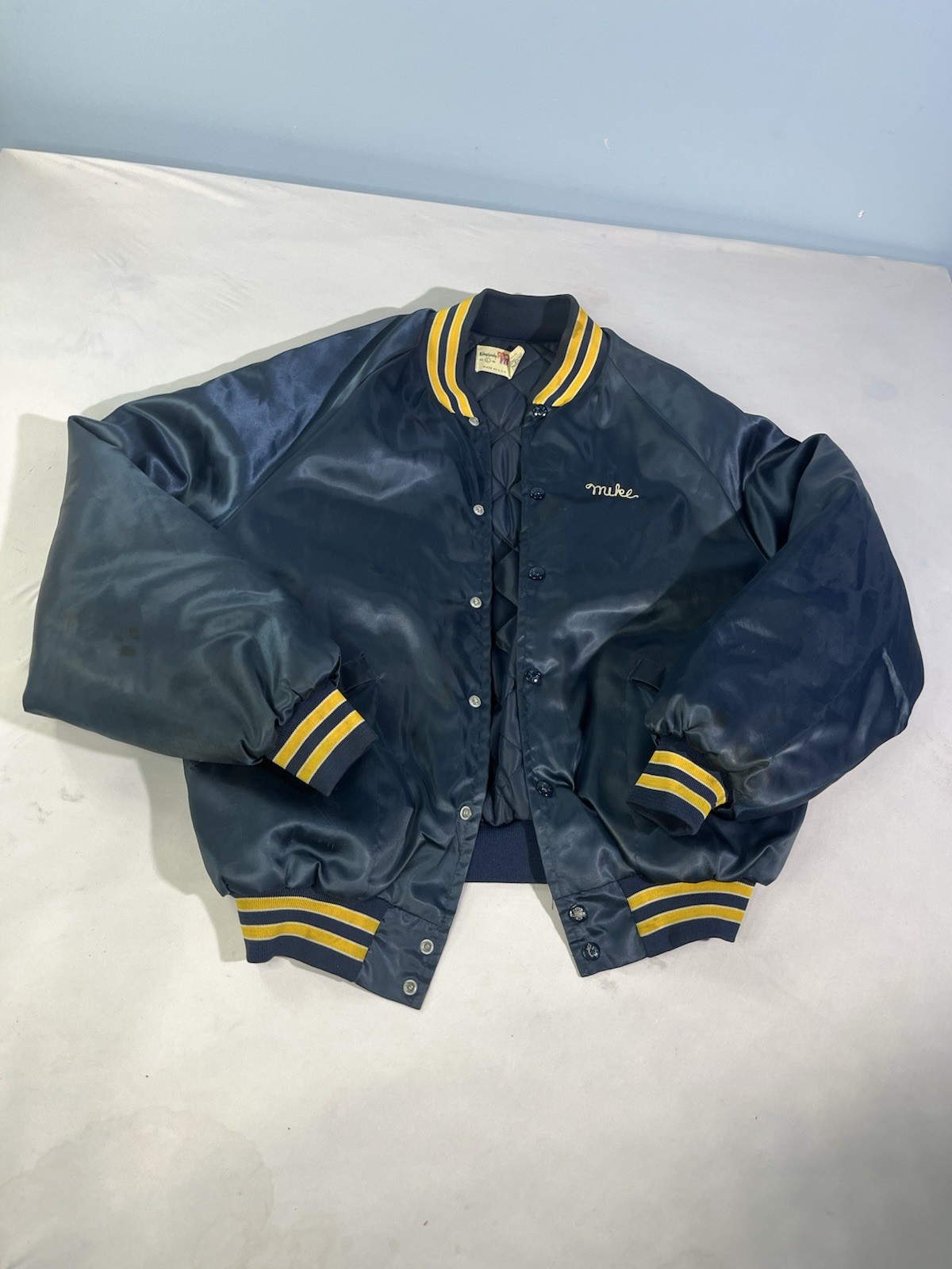 Vintage King Louie Pro Fit Jacket L Snap Navy Gold Blank Jacket Imo’s Pizza MIKE Vintage King Louie Pro Fit Jacket L Snap Navy Gold Blank Jacket Imo’s Pizza MIKE