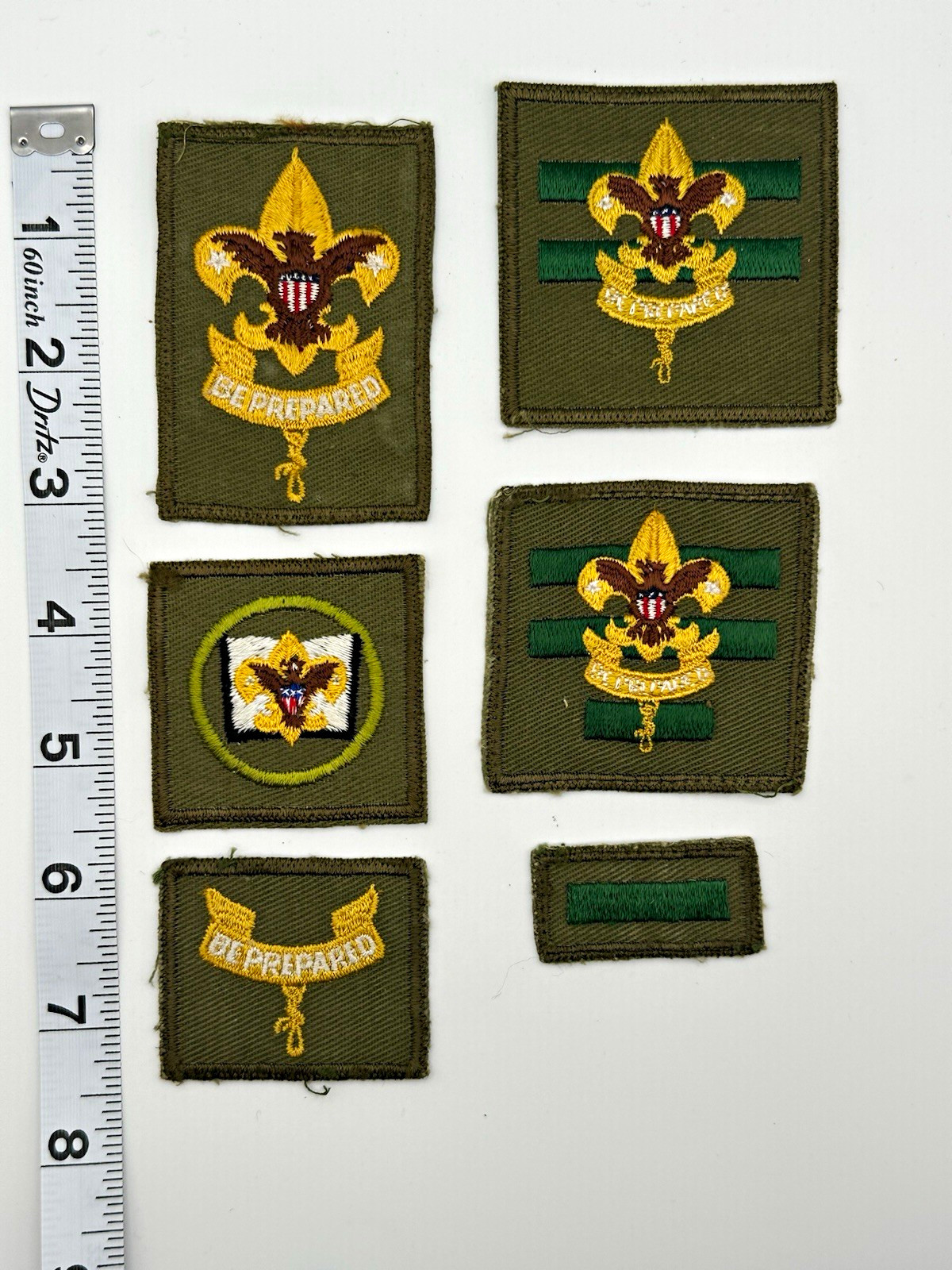 Vintage BSA Boy Scout Uniform Insignia Green Bars Be Prepared Patches Lot of 6