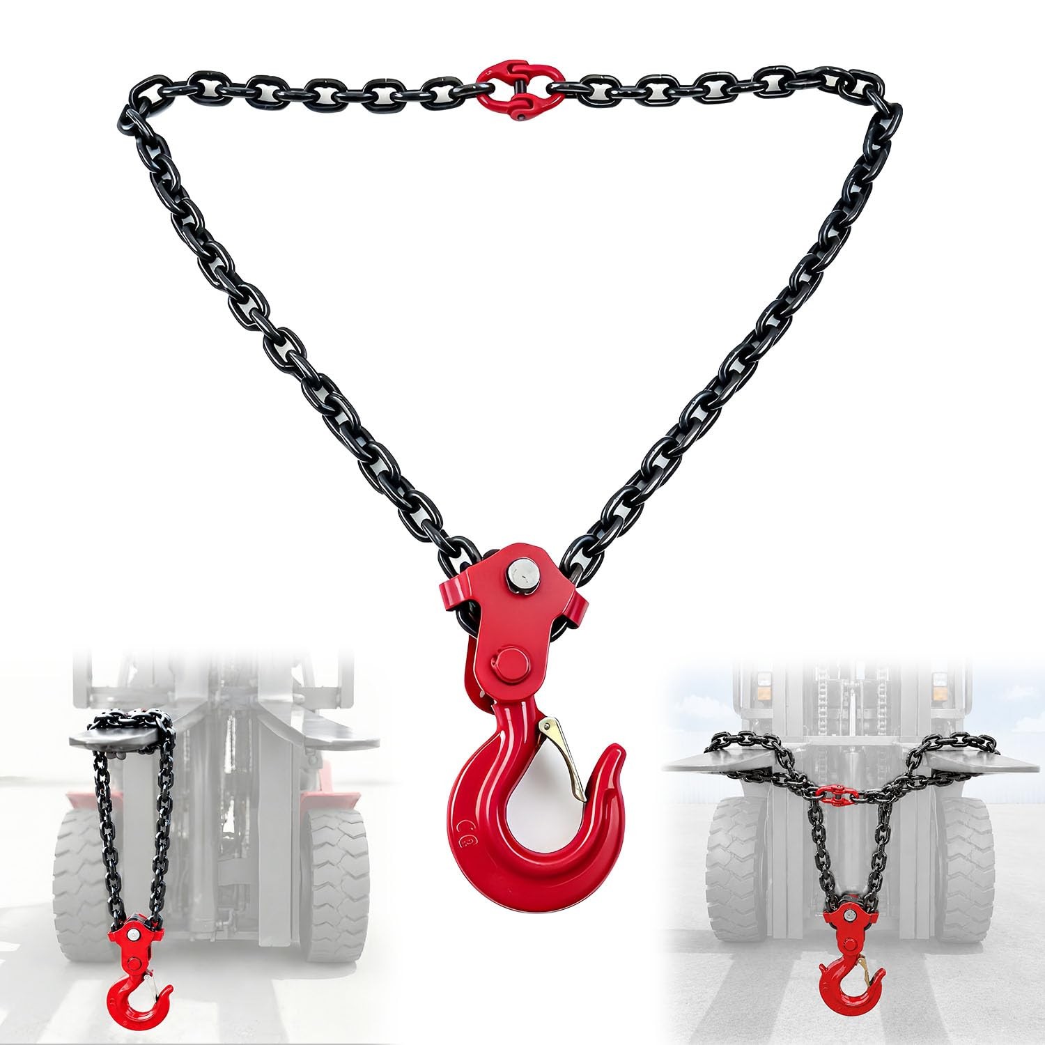 Forklift Lifting Hook 6600LBS, 360° Swivel, G80 Steel Attachment Dual Chain Forklift Lifting Hook 6600LBS, 360° Swivel, G80 Steel Attachment Dual Chain
