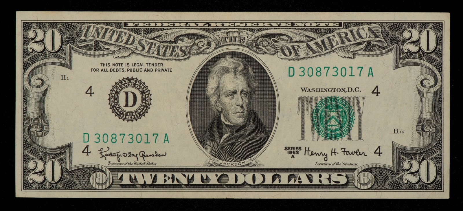 1963A $20 FRN Federal Reserve Note - FR 2066D - VF/XF - SKU-CA2054 1963A $20 FRN Federal Reserve Note - FR 2066D - VF/XF - SKU-CA2054