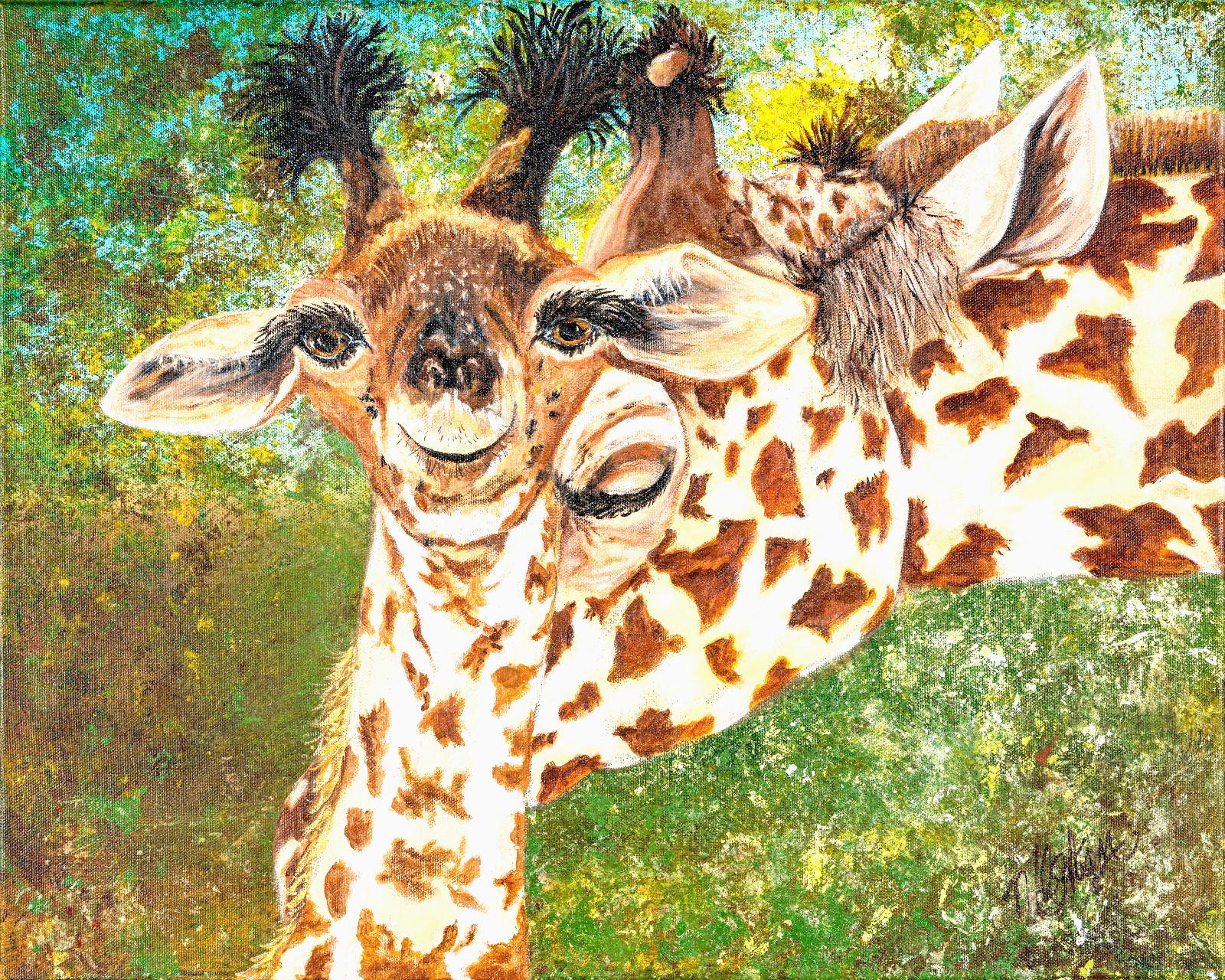 Safari Giraffe Painting 16x20 Framed Original Wildlife Animal Art M Isaksen