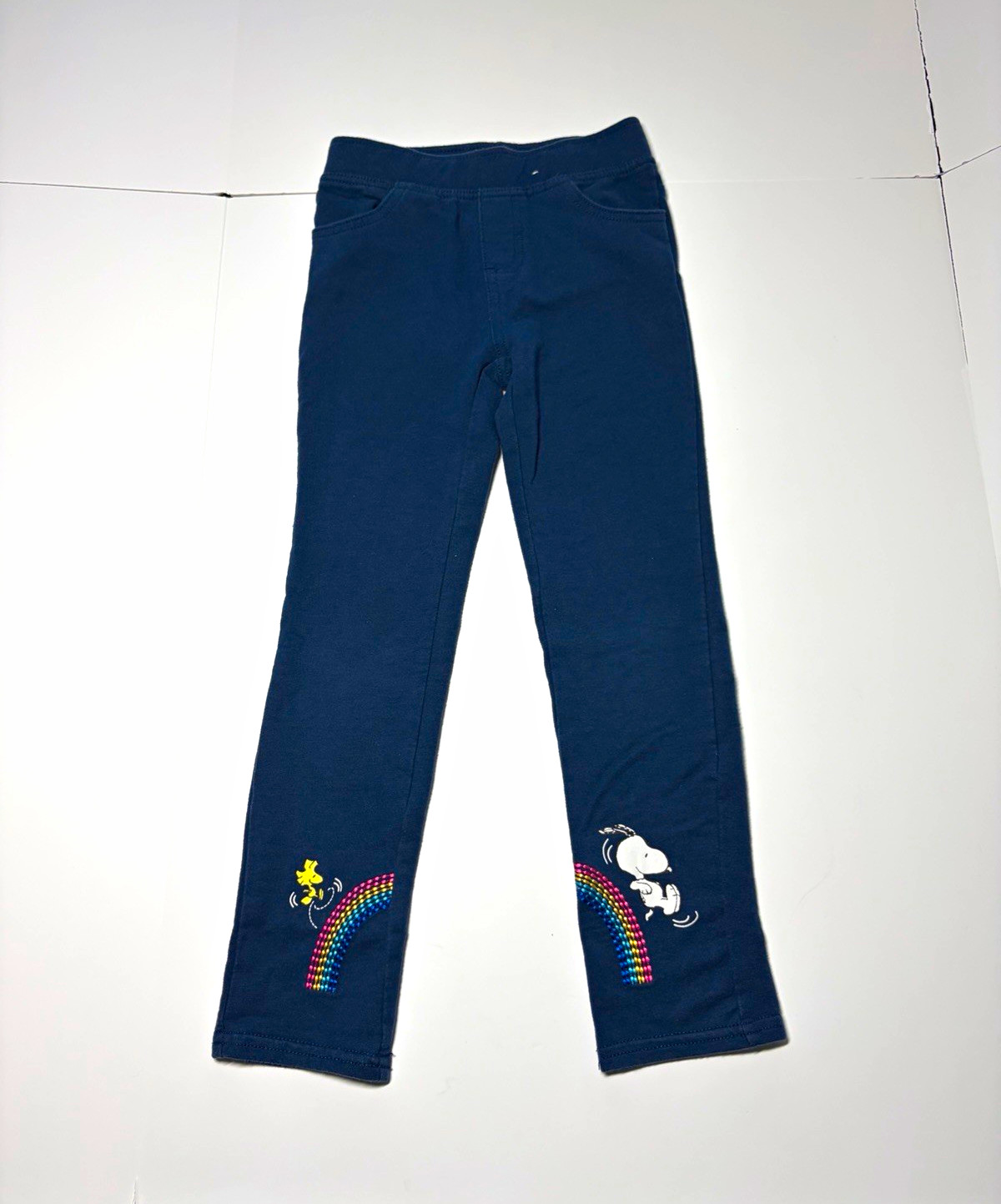 365 Kids Peanuts Girls Blue Pull-On Leggings Size 6 Snoopy Woodstock Rainbow