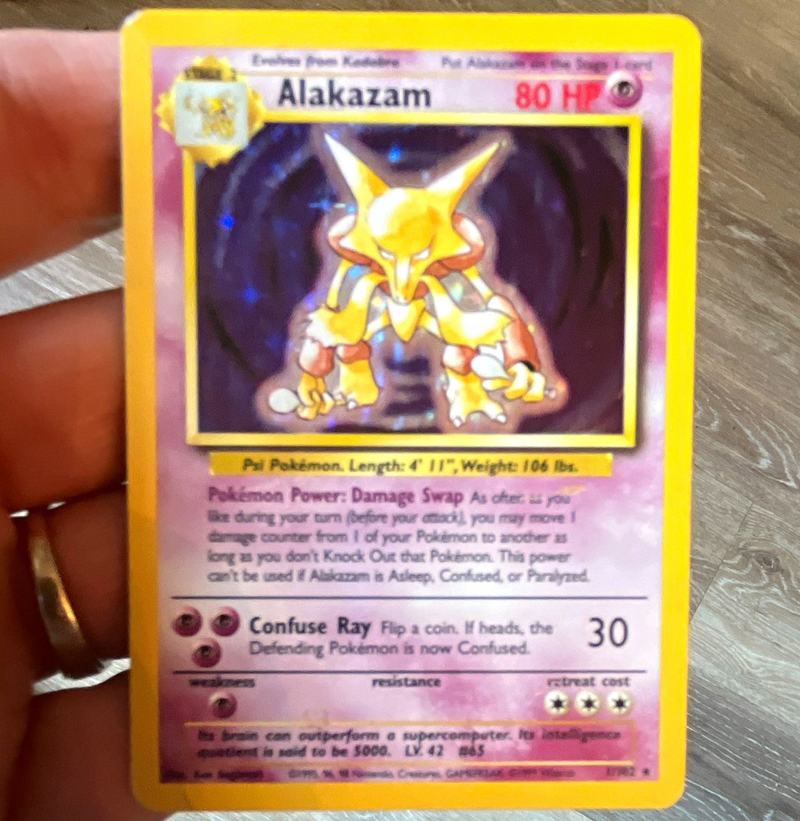 Pokemon TCG Alakazam 1/102 Base Set Holo Rare EN 80 HP 1999-2000 WOTC Pokemon TCG Alakazam 1/102 Base Set Holo Rare EN 80 HP 1999-2000 WOTC