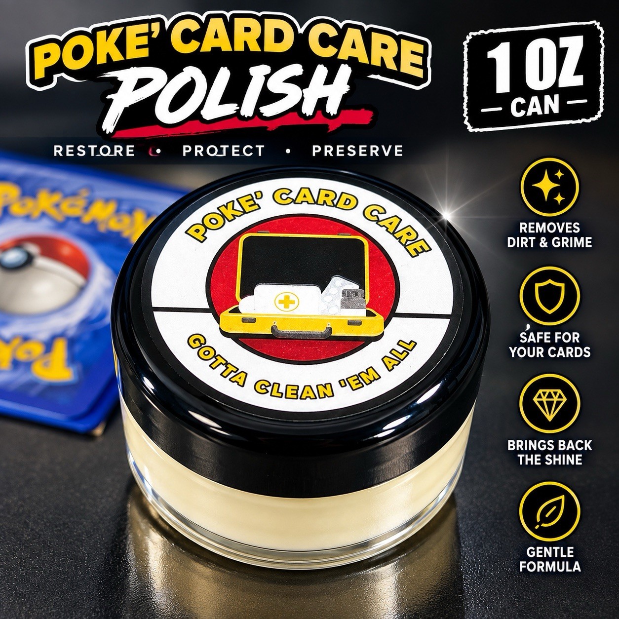 Poké Card Care Polish Premium Sports Card Cleaning Polish 1oz. New Larger Size