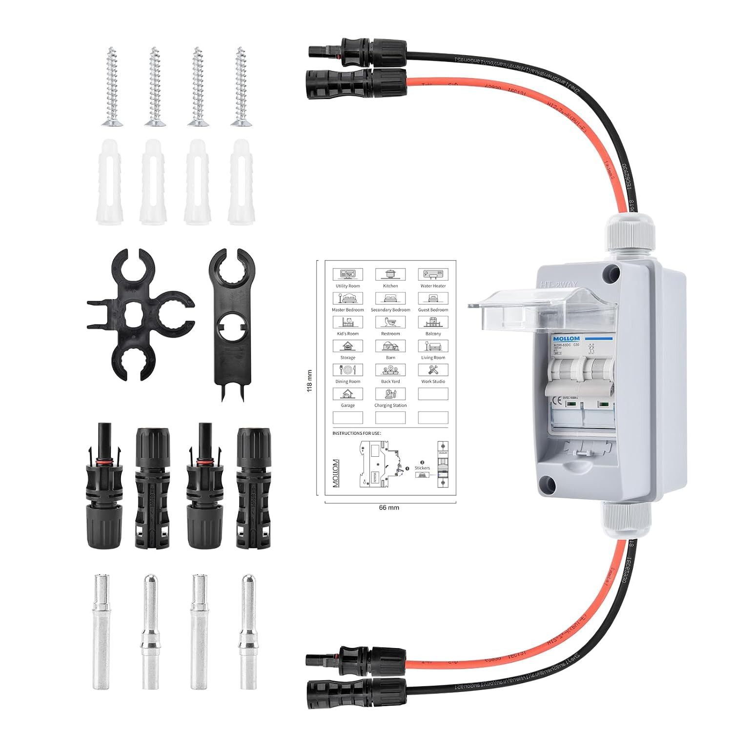 Solar Panel Disconnect Switch 1000V 30Amp IP65 Breaker Box with 2P DC Miniatu...