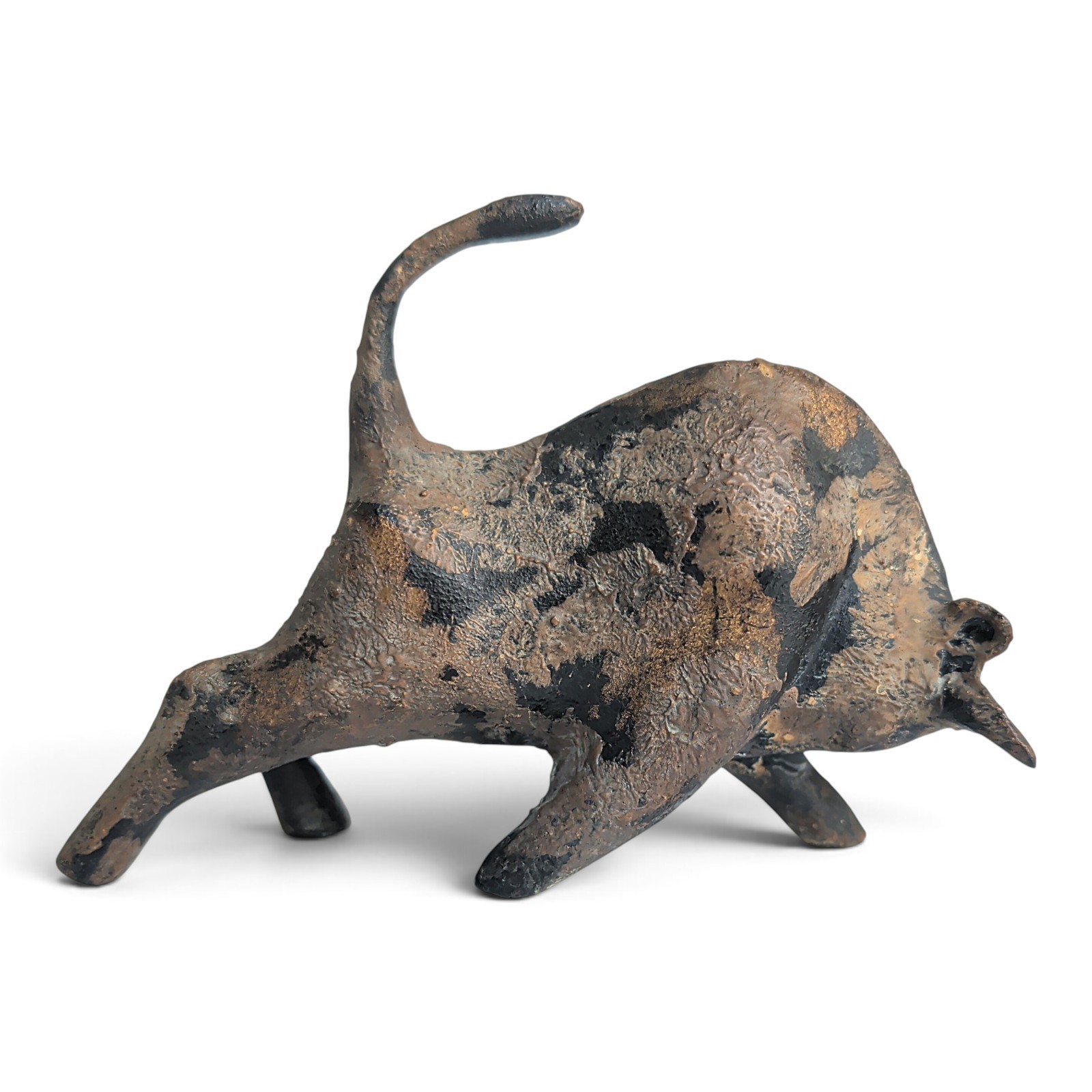 Miyazawa Kanae Fighting Bull Cast Iron Sculpture Vintage MCM Japanese Brutalist