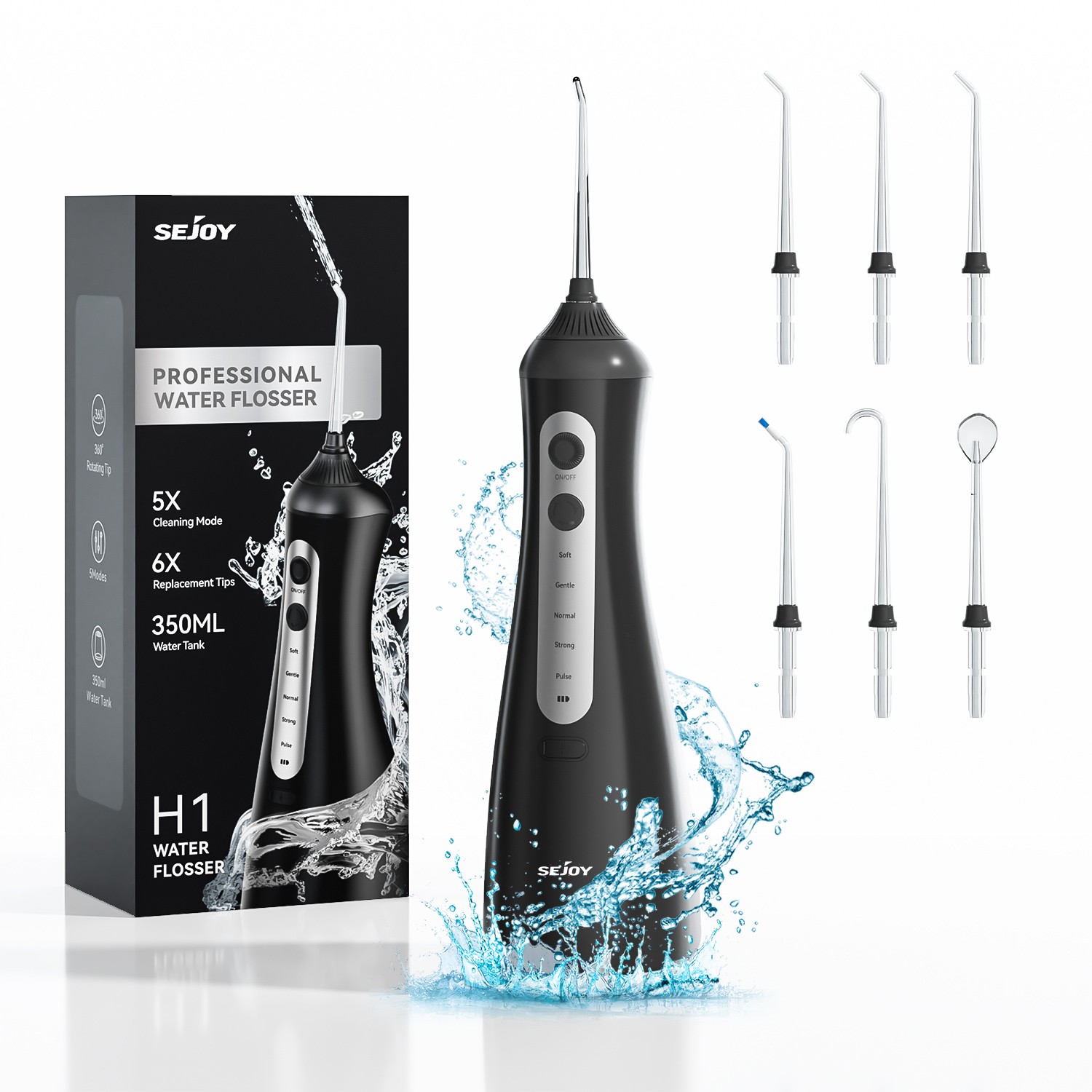 SEJOY 5 Modes 6 Jet Tips Water Dental Flosser Pick Teeth Oral Irrigator Cordless