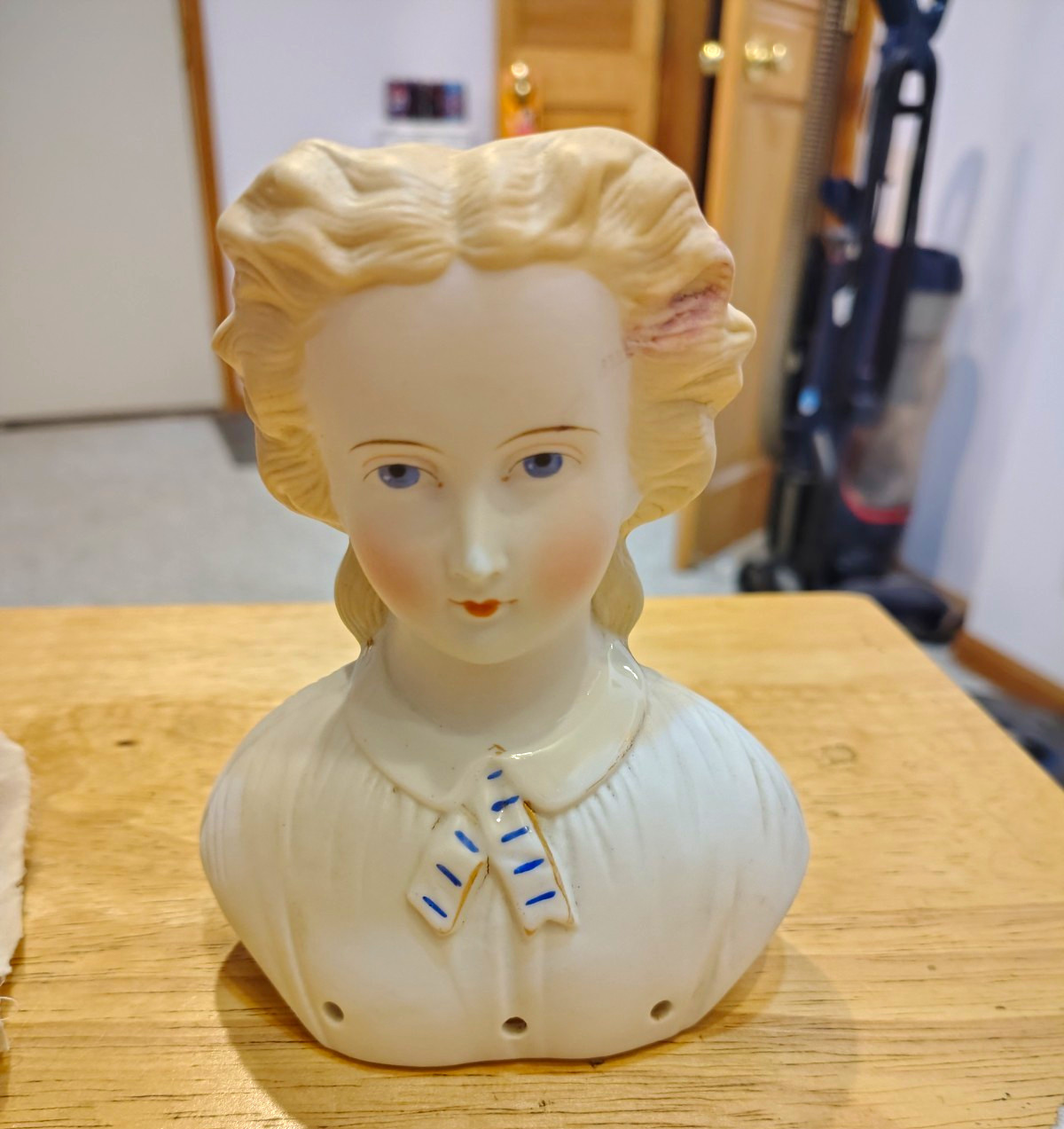 Antique German Parian Bisque Doll Head Size 8 Molded Hairnet Snood Tie Gold Gilt Antique German Parian Bisque Doll Head Size 8 Molded Hairnet Snood Tie Gold Gilt