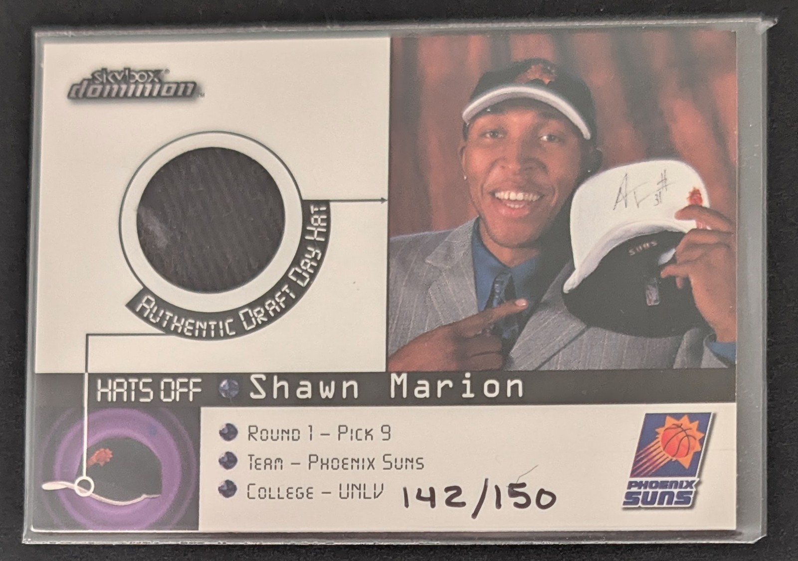 1999-00 SkyBox Dominion Shawn Marion Hats Off Relic /150 Suns 1999-00 SkyBox Dominion Shawn Marion Hats Off Relic /150 Suns