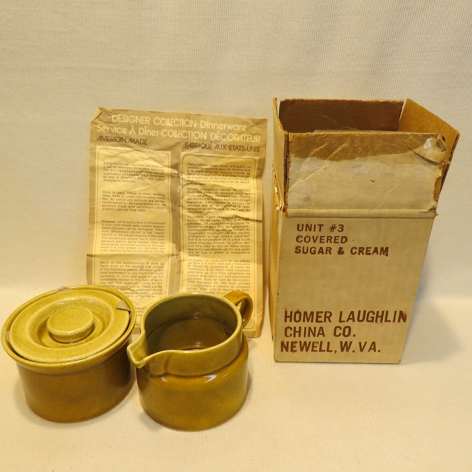 RARE NOS Vintage Homer Laughlin CHALLENGER Sugar Bowl & Creamer NIB flyer 1970s
