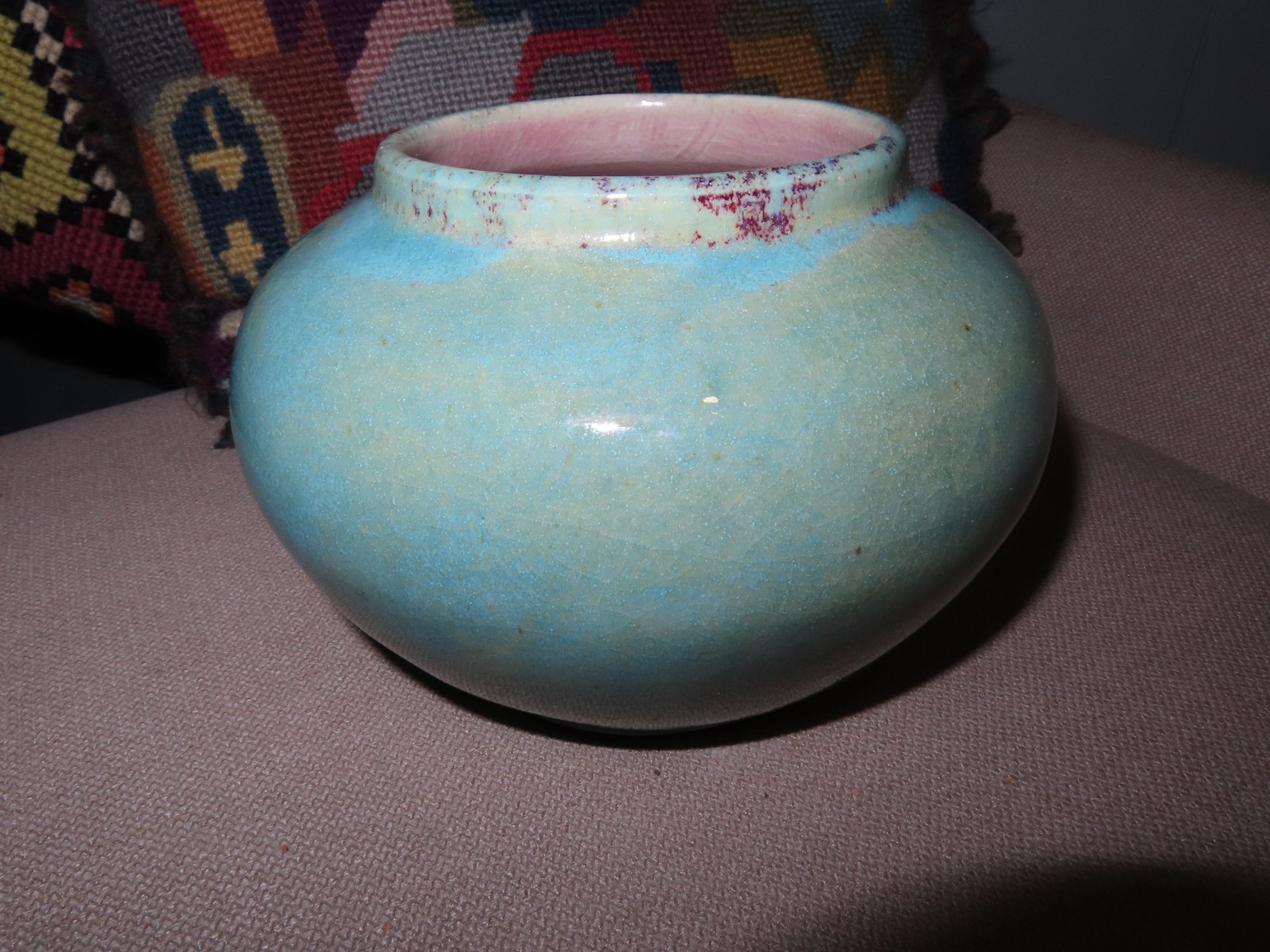 1941 Pisgah Forest vintage art Pottery bowl vase planter turquoise aqua