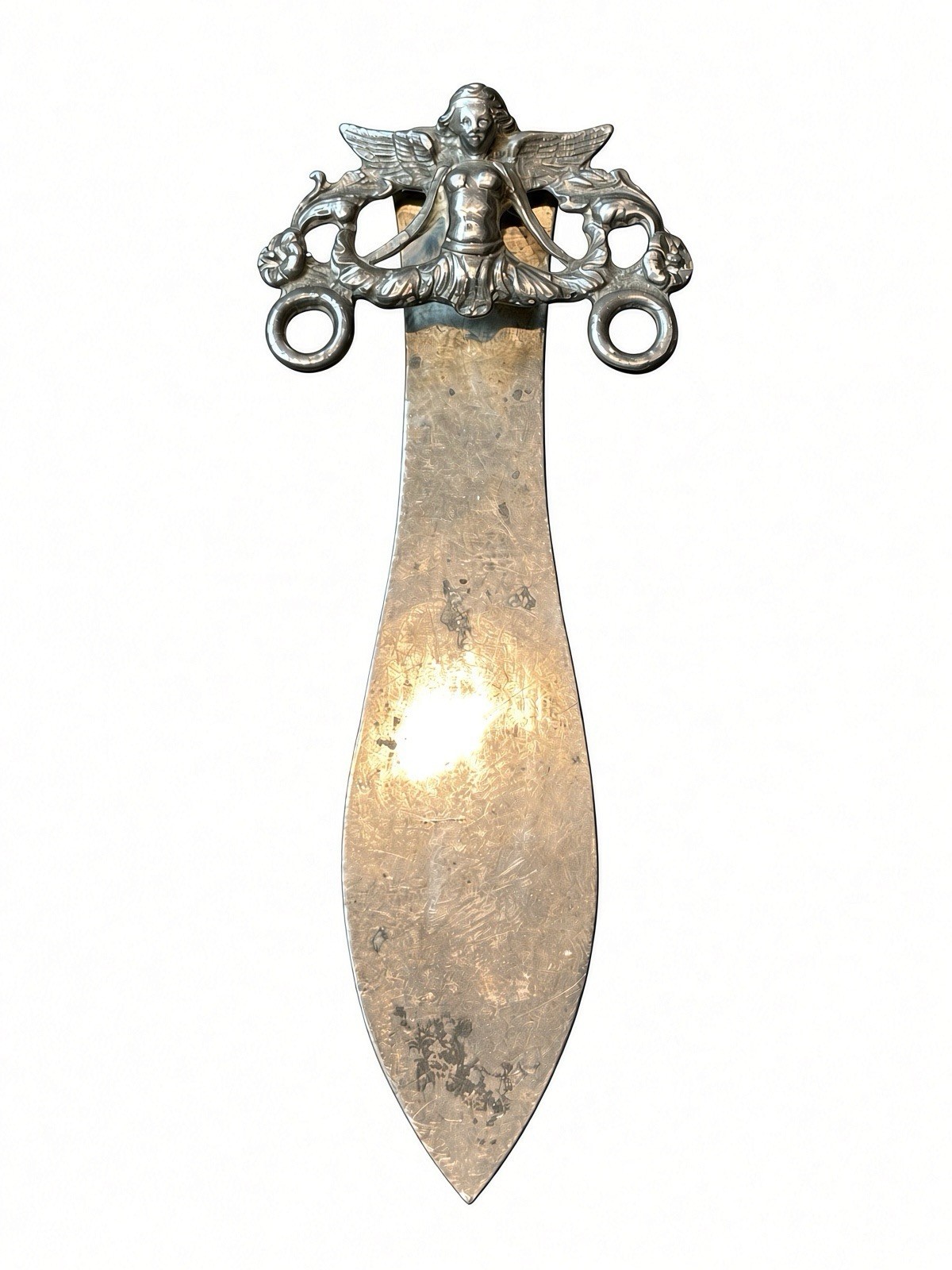 Antique French Sterling Silver Bookmark Winged Cherub Putto 18th Century
