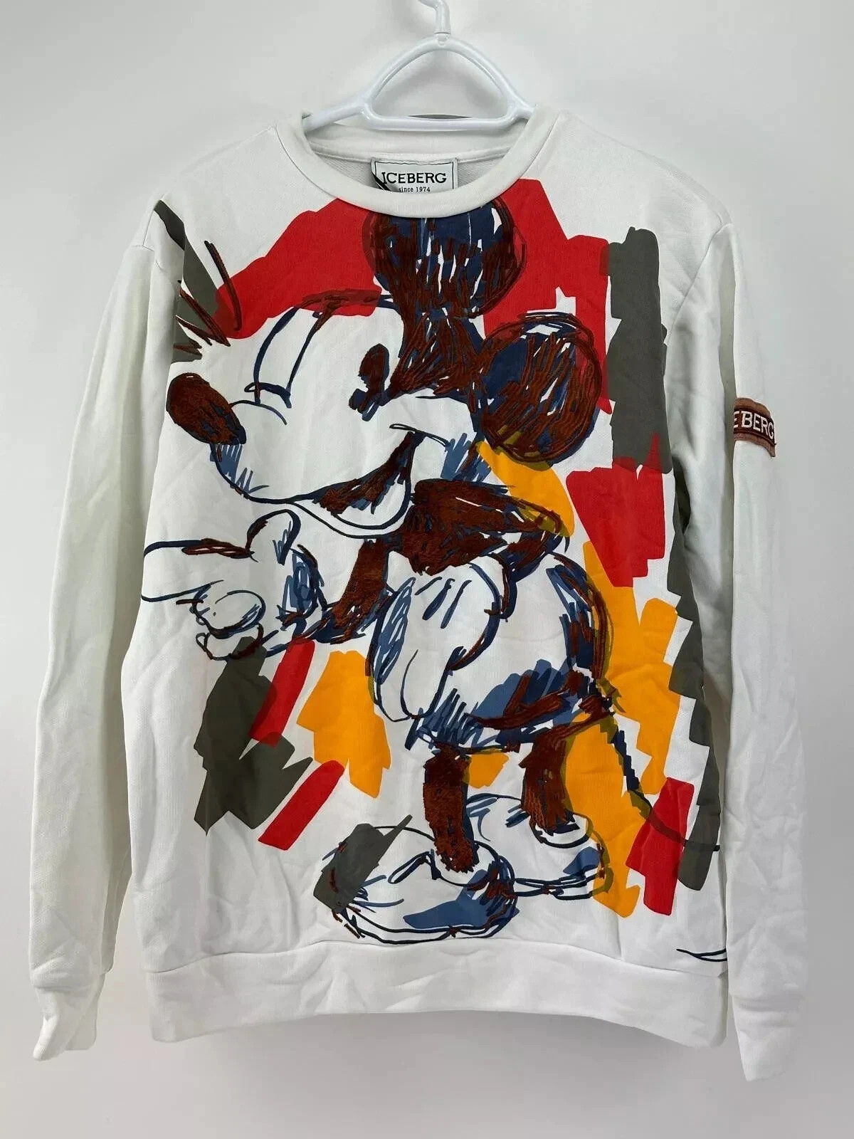ICEBERG Mens Mickey Mouse White Crewneck Pullover Long Sleeve Size M