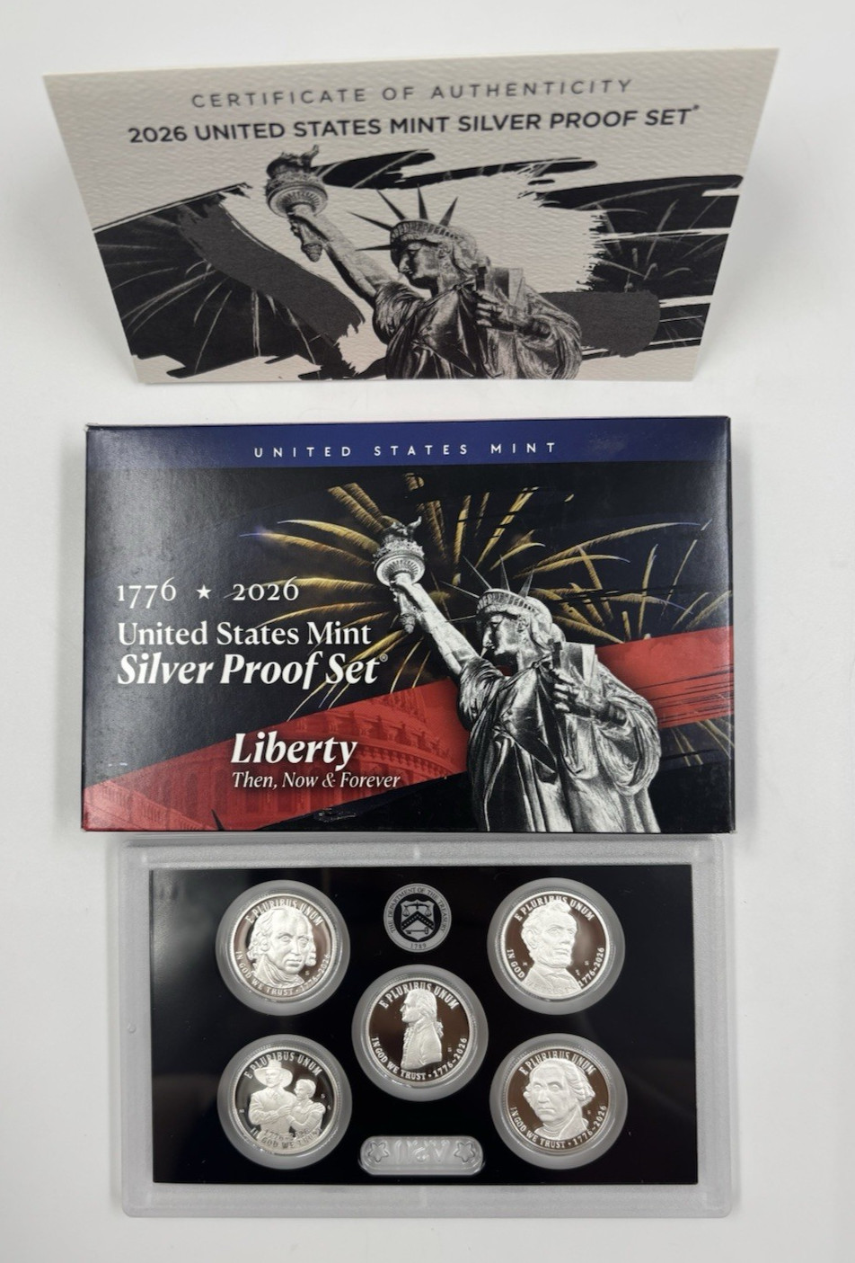 2026 S SILVER Proof Semiquincentennial Quarters with US MINT Box & COA 5-coins🗽
