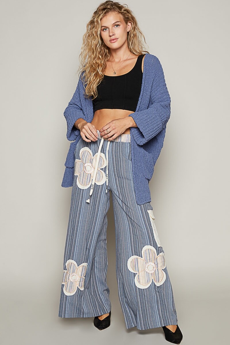POL Clothing Oversized Open Front Chunky-Knit Cardigan Sweater in Lapis Blue