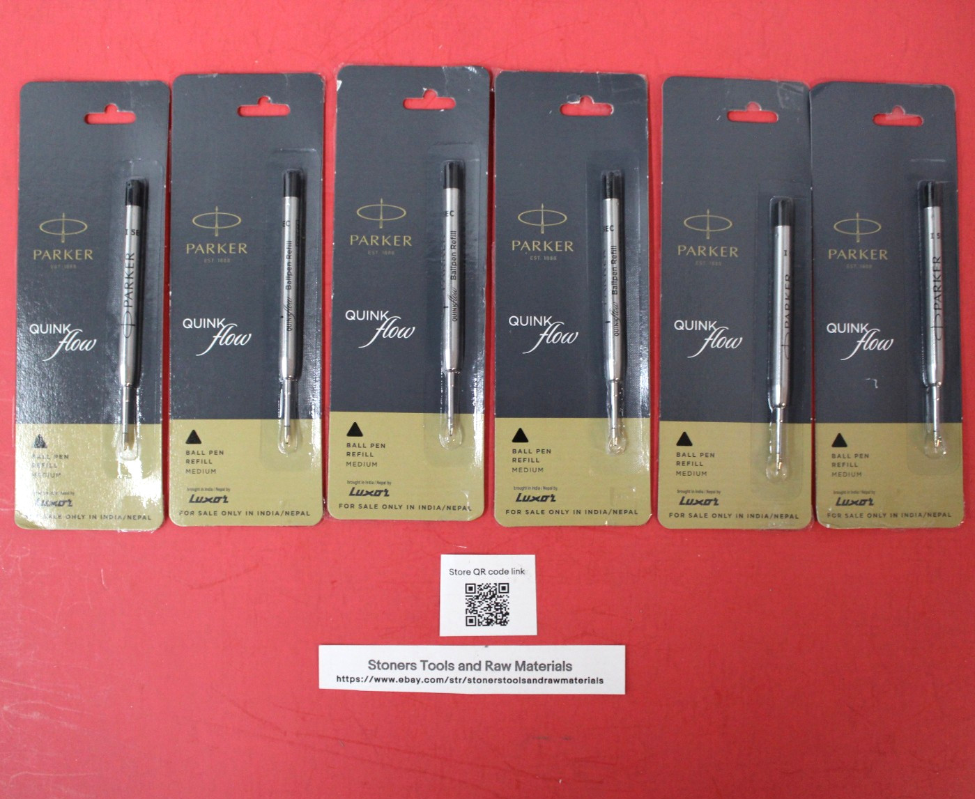 6 X Parker Quink Flow Ball Point Pen BP Refill Refills Black Ink Medium Nib New