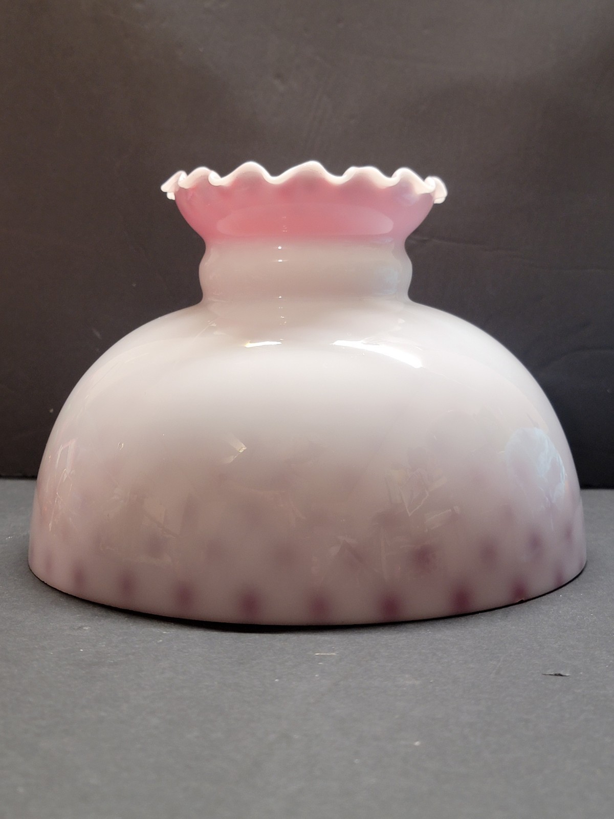 Fenton Cased Cranberry Opalescent Reverse Dot Optic Lamp Shade, Extremely Rare,