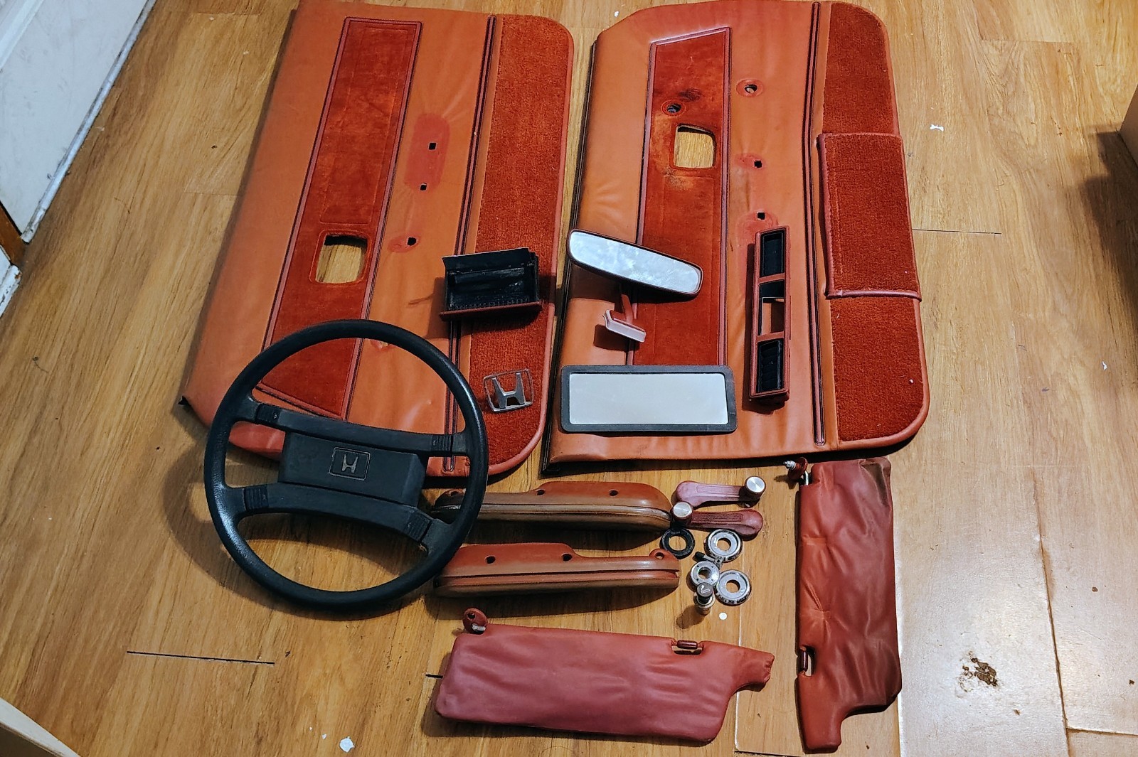 VTG 1982 Honda Prelude Parts. Red Door Panels.Steering Wheel.Sun Visor 1979-1982 VTG 1982 Honda Prelude Parts. Red Door Panels.Steering Wheel.Sun Visor 1979-1982