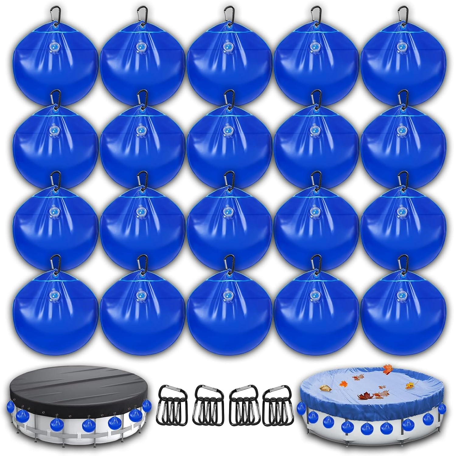 20 Pcs Pool Cover Weights with Hooks Thick PVC Leakproof Hanging Water Bags