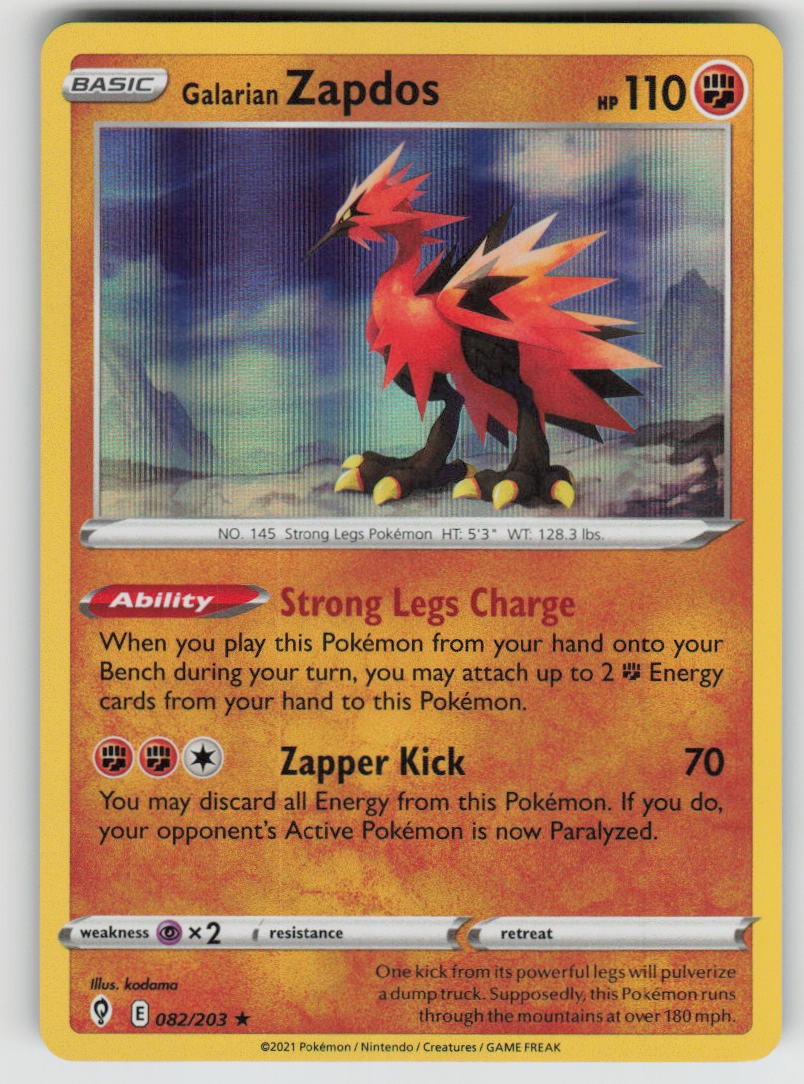 Holo Galarian Zapdos 082/203 Rare Evolving Skies Near Mint