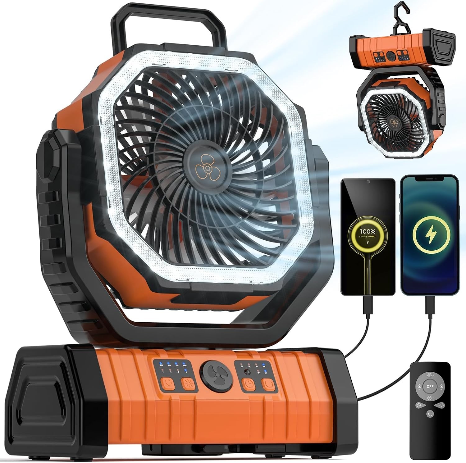 Up to 96hours Battery Portable Camping Fan with 20000mAh Rechargeable Power Bank
