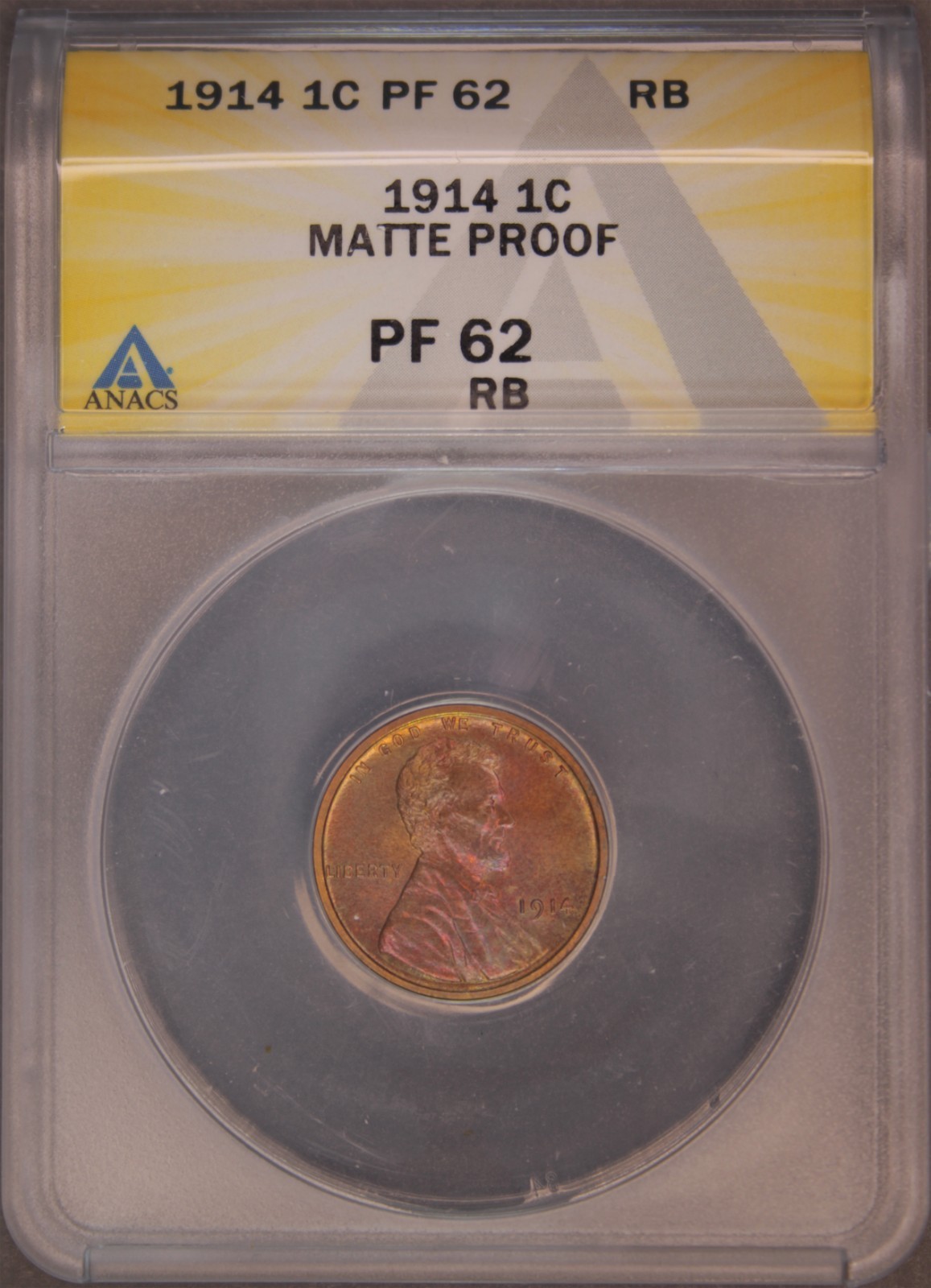 1914 Lincoln Cent Matte Proof PF 62 RB ANACS, very nice color. Can combine ship. 1914 Lincoln Cent Matte Proof PF 62 RB ANACS, very nice color. Can combine ship.
