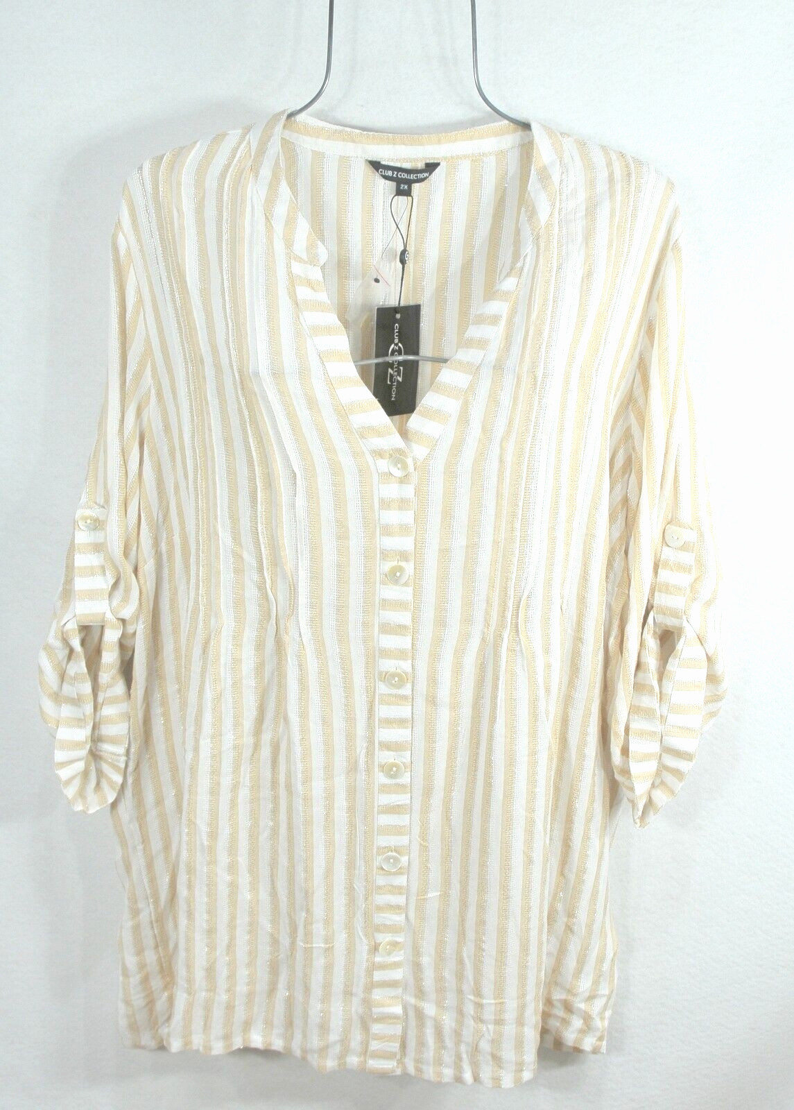 Club Z Collection Women\'s 2X Beige Button Up Shirt Lightweight Cover Up NWT