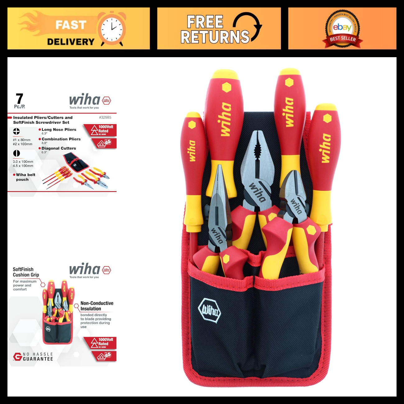 7-Piece Insulated Industrial Pliers & Screwdriver Set - Electrical Tool Kit