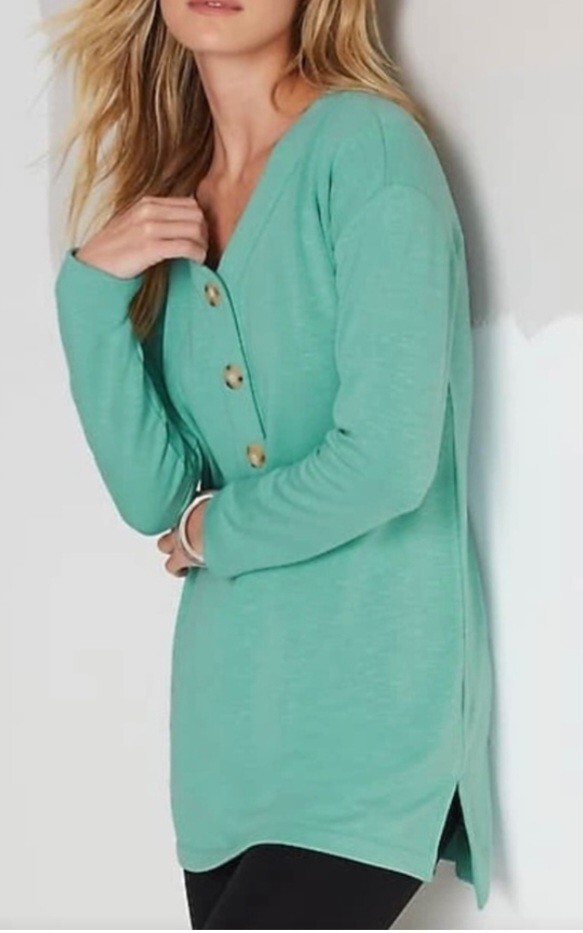 J. Jill Oversized Henly Long Sleeve Seafoam Green w/lrg Front Deco Buttons MP J. Jill Oversized Henly Long Sleeve Seafoam Green w/lrg Front Deco Buttons MP