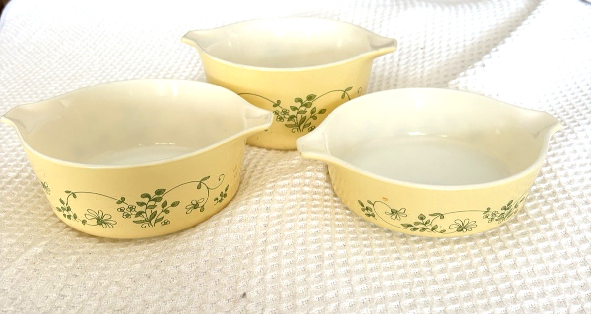 Pyrex Shenandoah Set of 3 Handled 471-B 472-B 473-B Nesting  Casserole Bowls