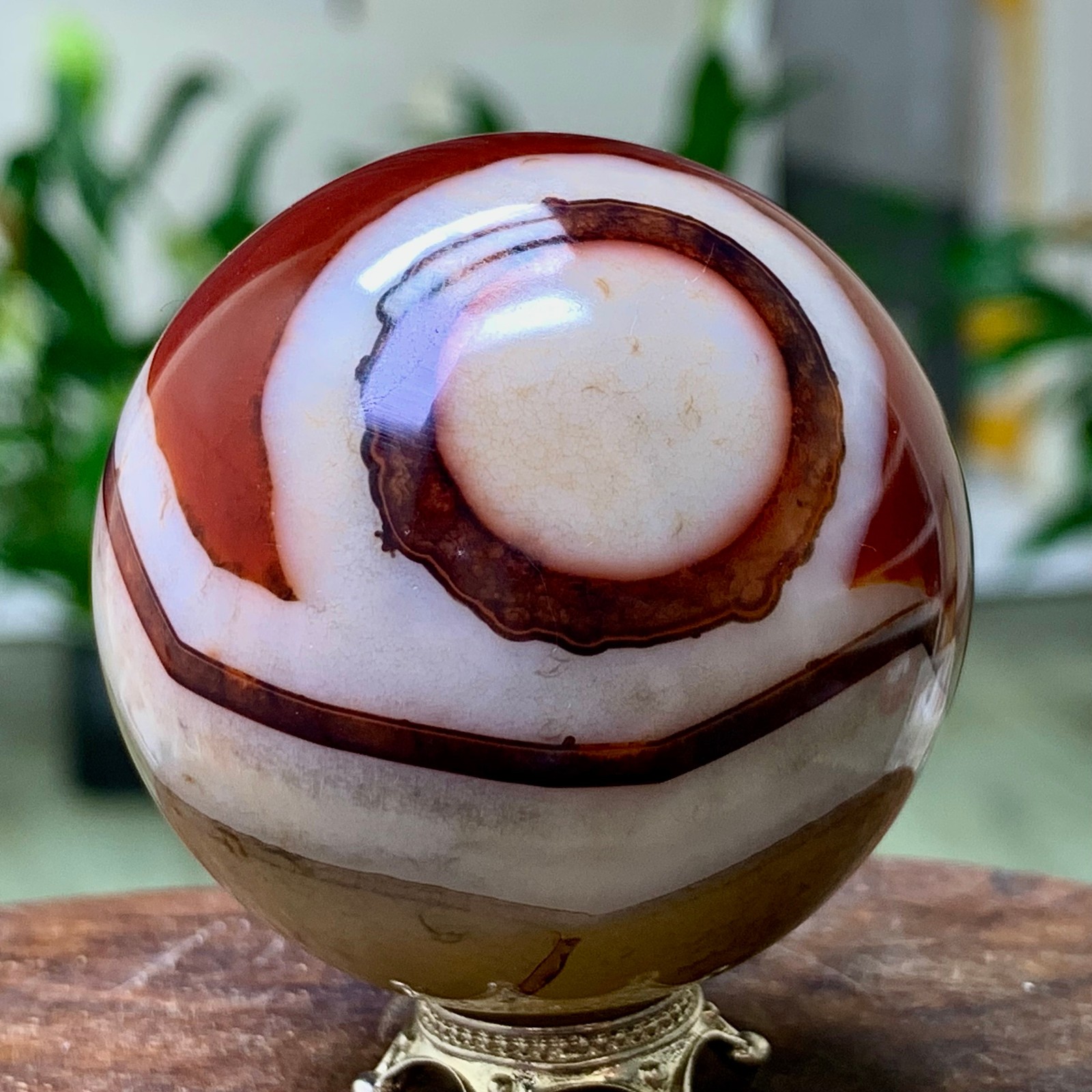 147G Natural red stripe agate sphere Crystal Ball Madagascar mineral