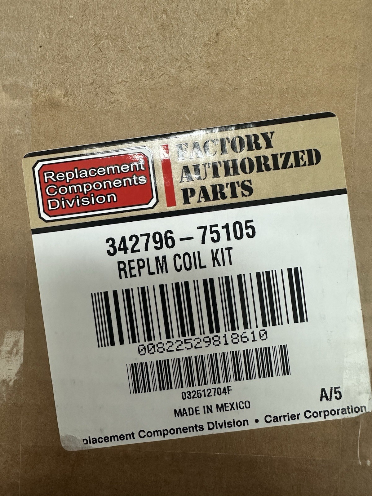 Carrier 342796-75105 - Evaporator coil OEM Replacement Part Factory Seal Carrier 342796-75105 - Evaporator coil OEM Replacement Part Factory Seal