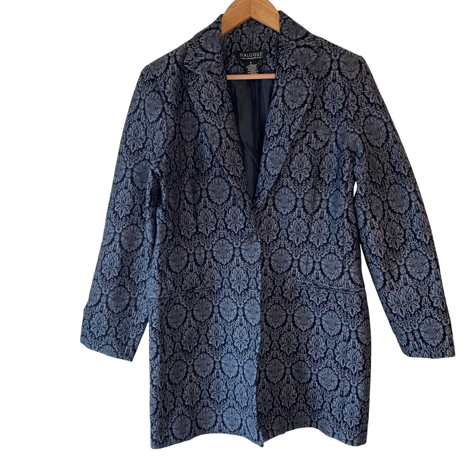 Dialogue Woman’s Long Tapestry Blazer Jacket SZ 8 Jacquard Career Elegant Chic 
