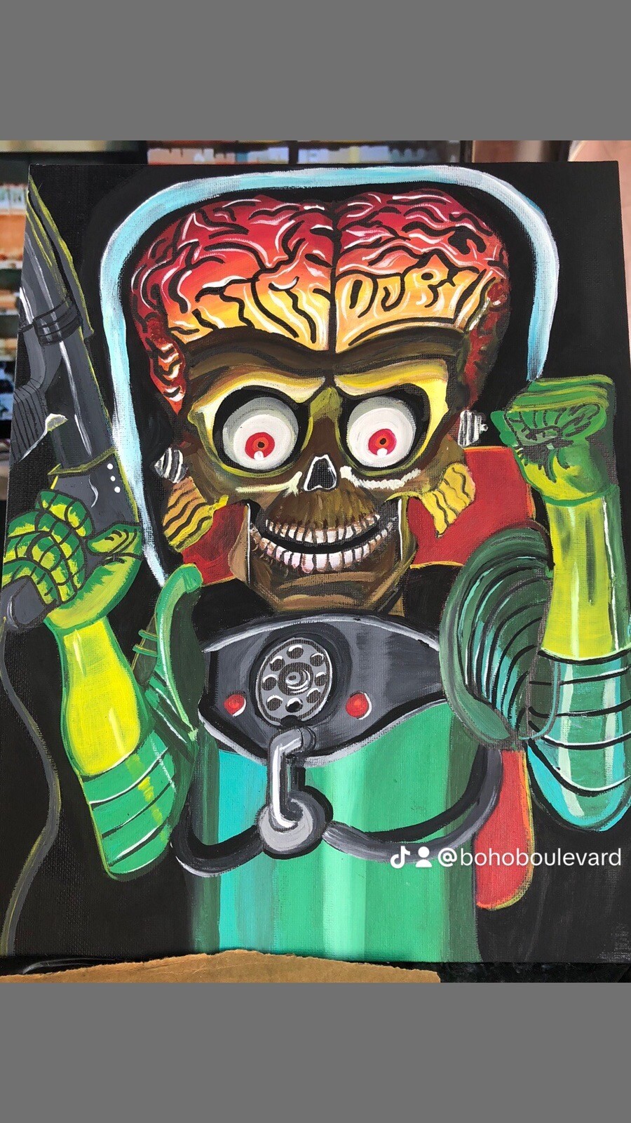 11”x14” Mars Attacks Martian Leader.  Original Canvas Painting.