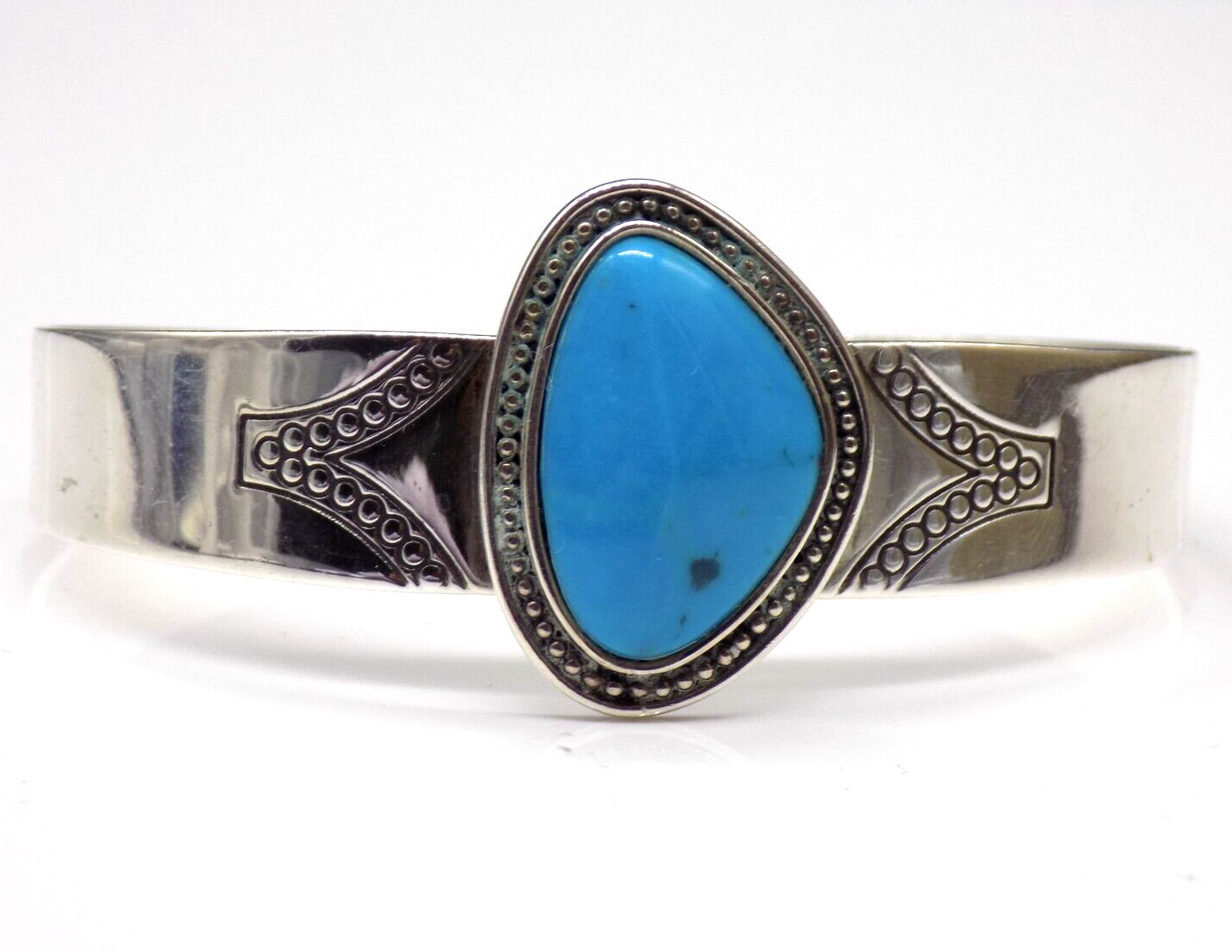 Jay King Turquoise Cuff Bracelet 925 Sterling Silver Southwestern Etched  Band