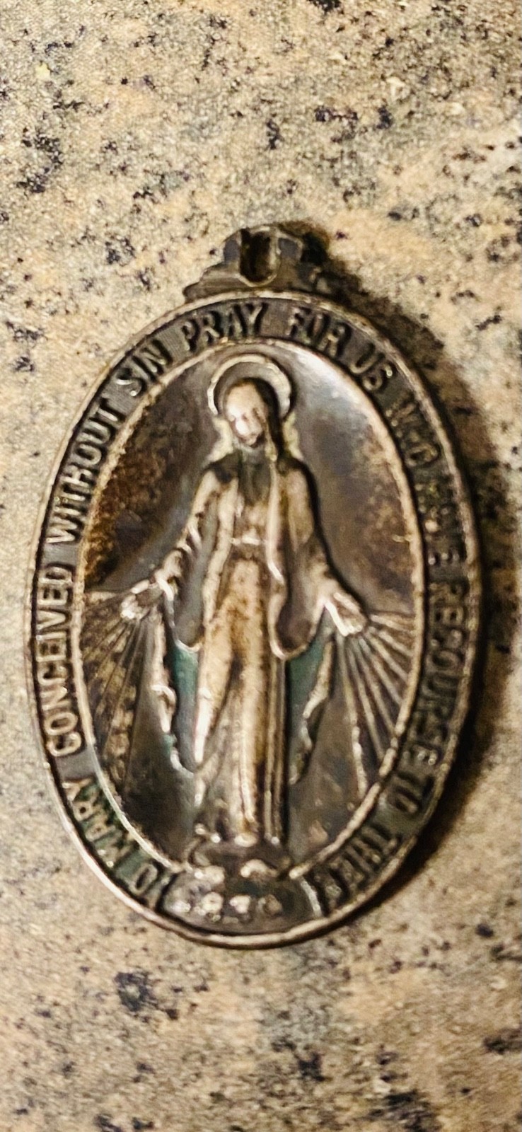 Vintage Catholic Sterling Silver Miraculous Medal Blessed Virgin Mary Pendant