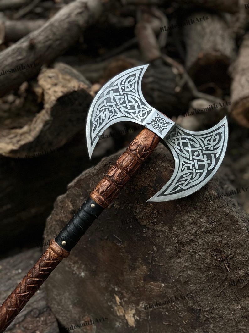 Handmade Double Headed Viking Axe: Medieval Bearded Valhalla Axe, Groomsmen Gift