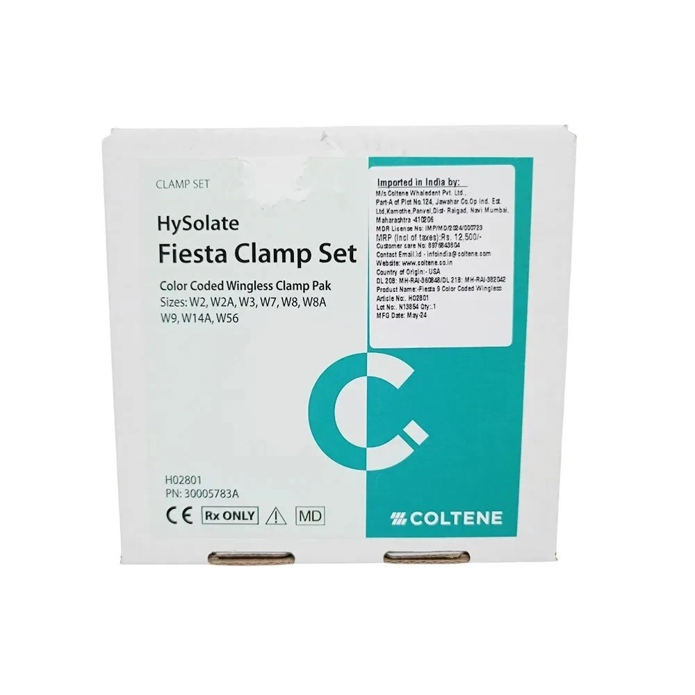 Coltene HySolate Fiesta Color Coded Dental Rubber Dam Clamp Set of 9pc Clamp Pak