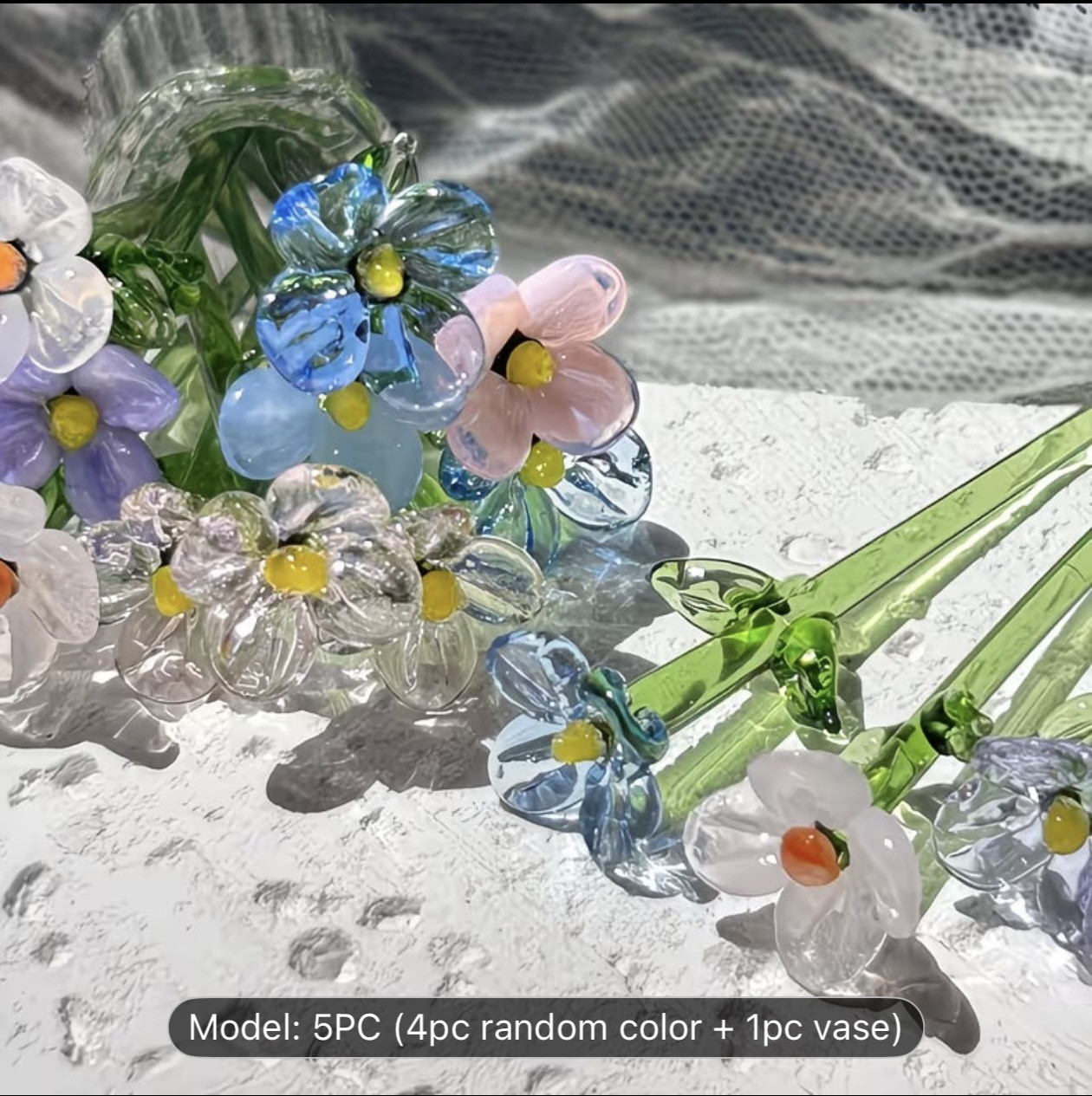 Colorful Handmade Mini Glass Flower Bouquets with Vase - Charming Centerpiece Colorful Handmade Mini Glass Flower Bouquets with Vase - Charming Centerpiece