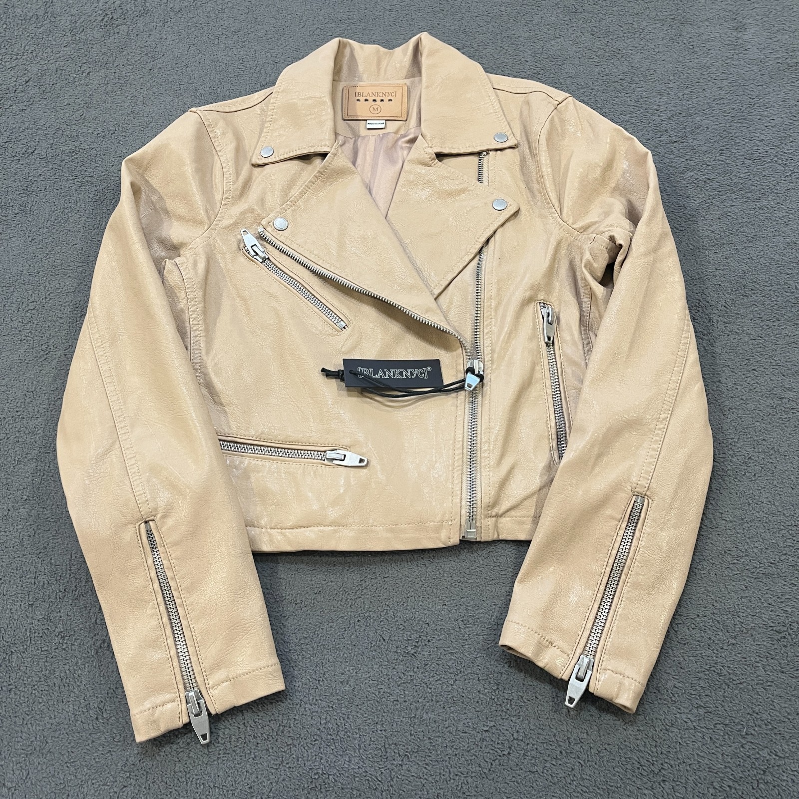 BLANKNYC Faux Leather Beige Moto Biker Jacket-Women\'s Size M-NWT BLANKNYC Faux Leather Beige Moto Biker Jacket-Women\'s Size M-NWT