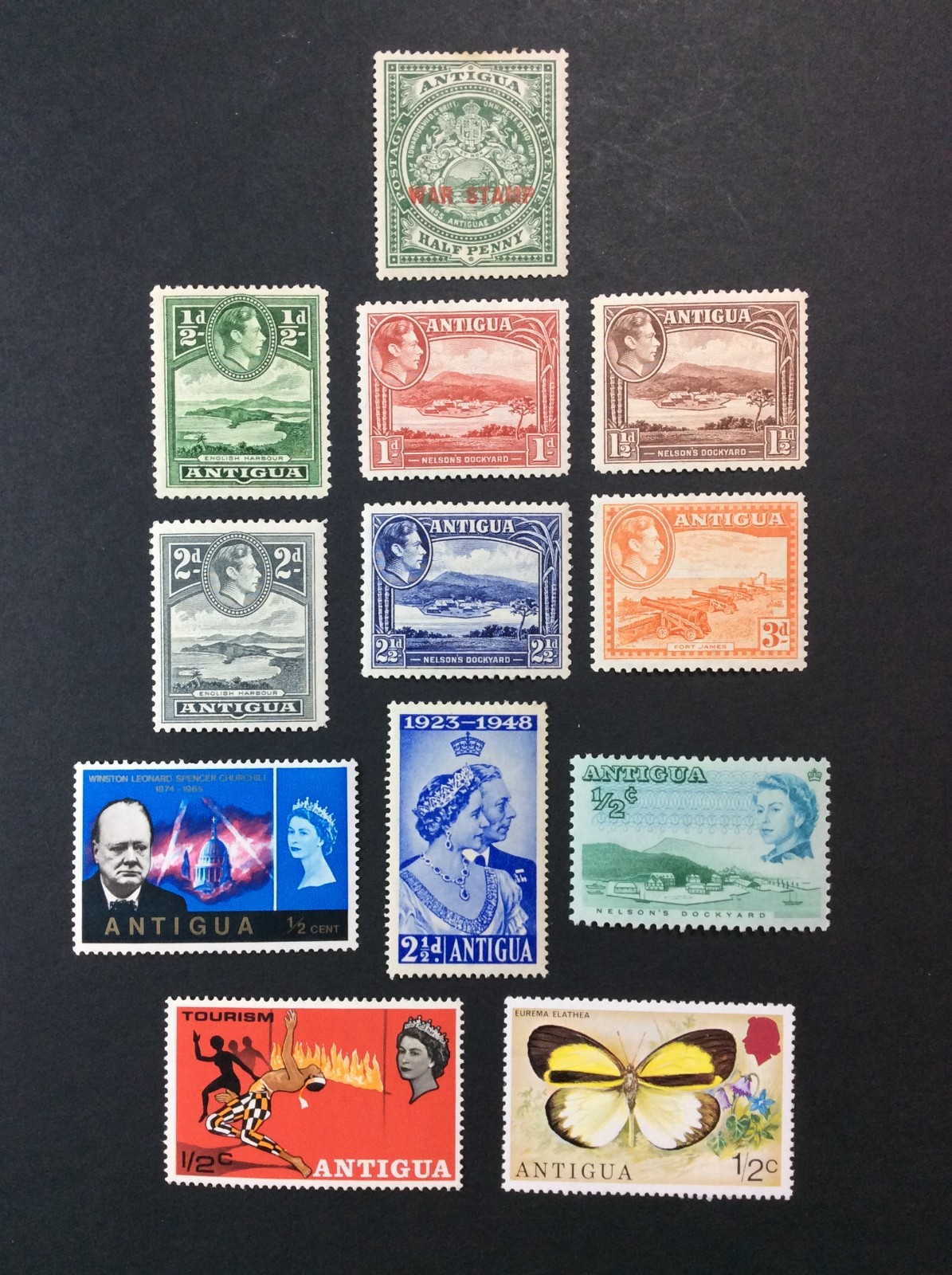 BroadviewStamps British Antigua #84-89, 98, 157, 167, 203, 387, MR2 MH F-VF