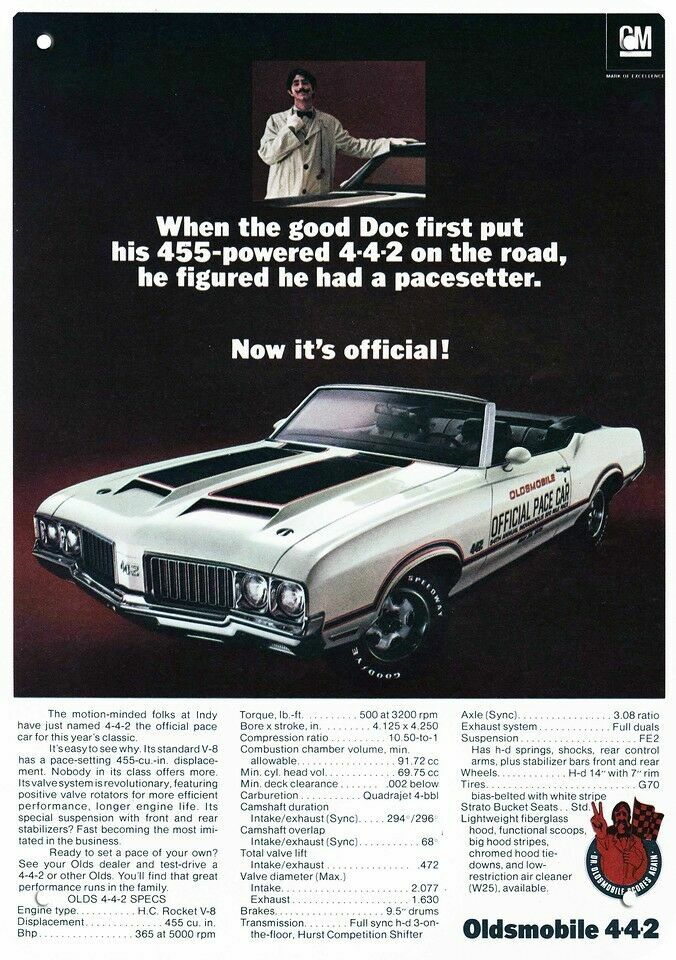 1970 OLDSMOBILE 442 Convertible Indy 500 Pace Car  DECORATIVE REPLICA METAL SIGN