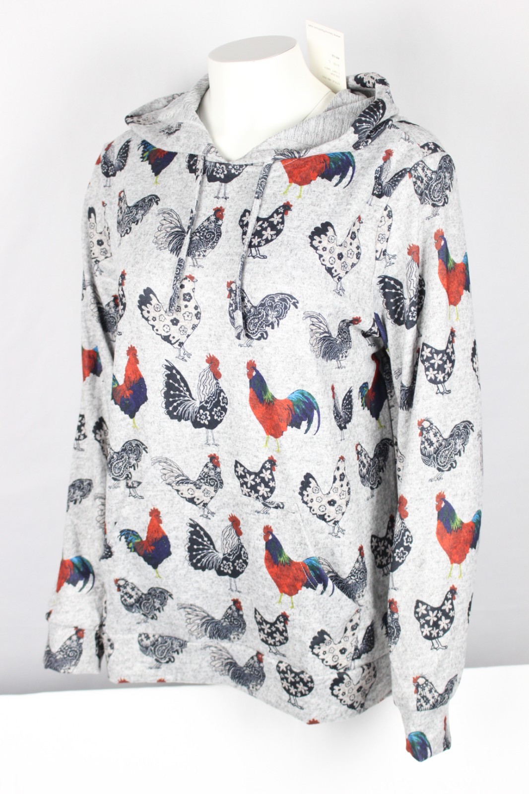 L. A. Soul Women\'s Rooster Chicken Print Hoodie Pullover Light Gray HD-331 L. A. Soul Women\'s Rooster Chicken Print Hoodie Pullover Light Gray HD-331