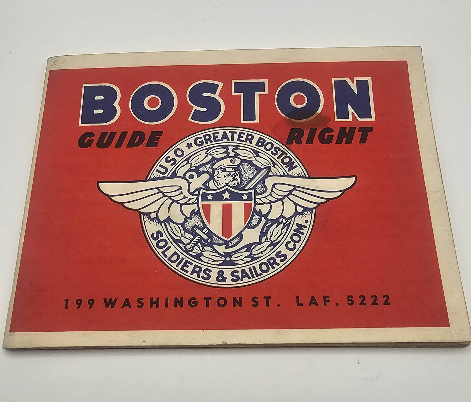 Vintage 1943 WWII Boston Guide Right USO Serviceman Pocket Booklet Map