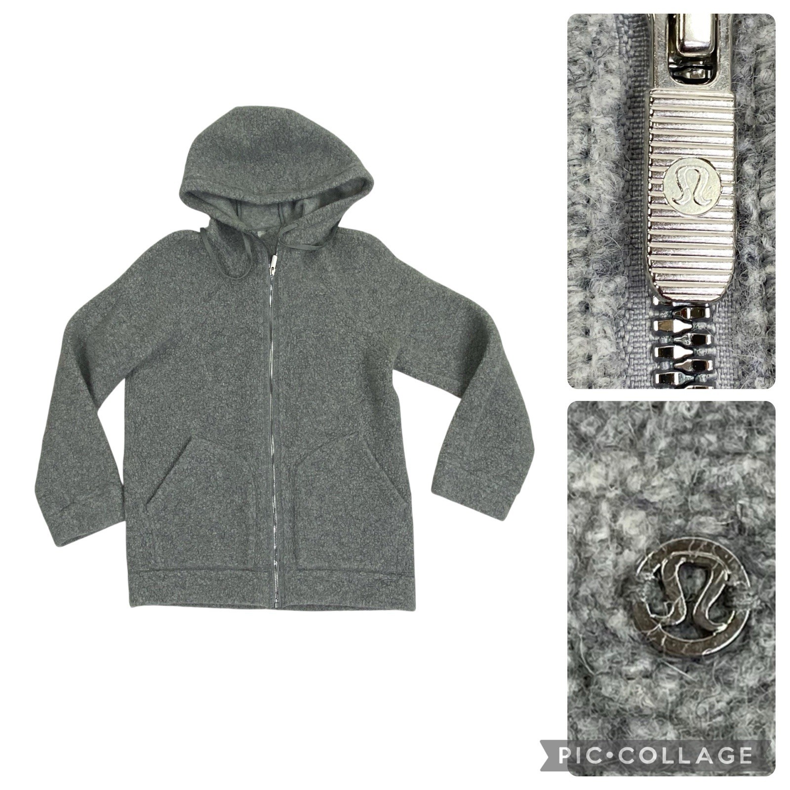 Lululemon Ladies So Sherpa Gray Hooded Jacket Full Zip Wool Blend Size 6