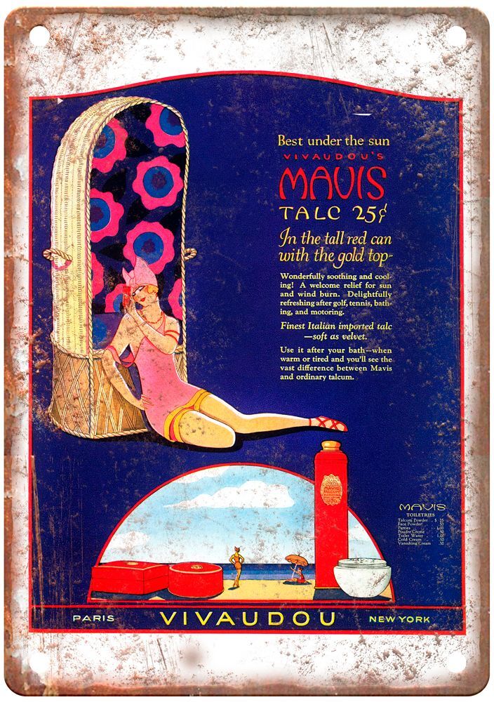 Vivaudou’s Mavis Talc, 1922 Vintage Liquor Poster Reproduction Metal Sign E1404