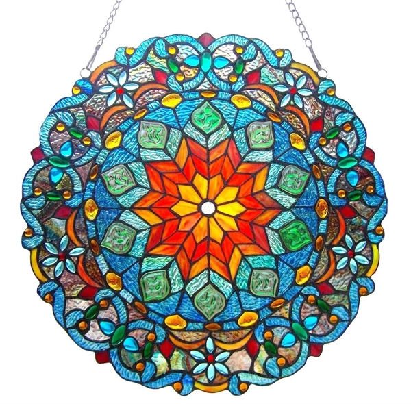 Stained Glass Window Panel Very Colorful Handcrafted 21\