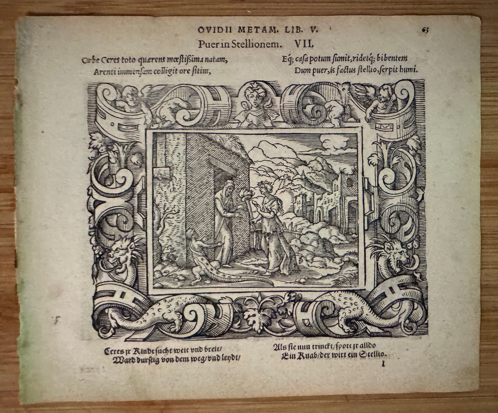 1569 Virgil Solis Ovid Metamorphoses Antique Woodcut, Alpheus Arethusa Ceres