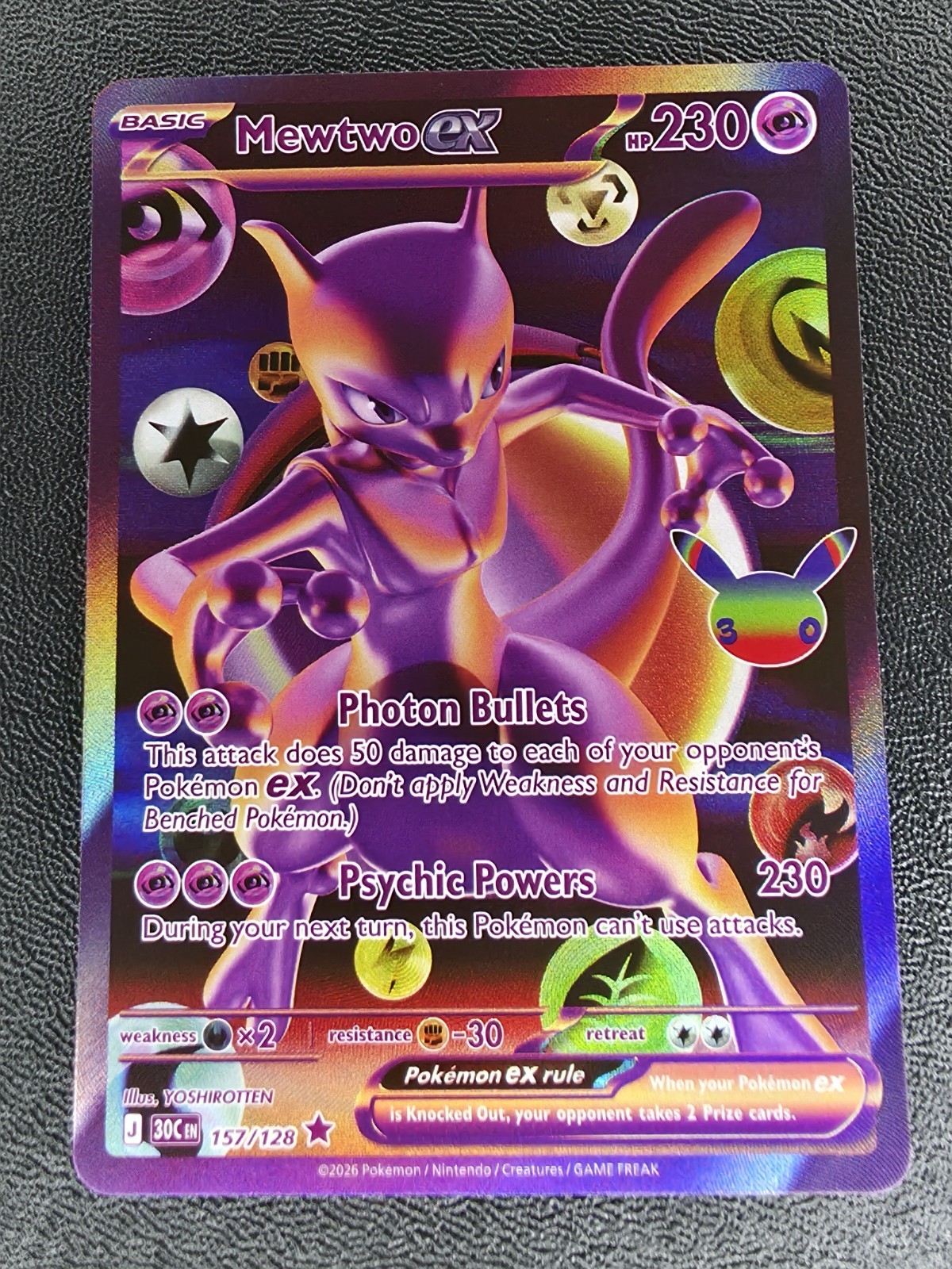 Mewtwo EX 157/128 Futuristic Rare Pokemon 30th Celebration. Pack Fresh
