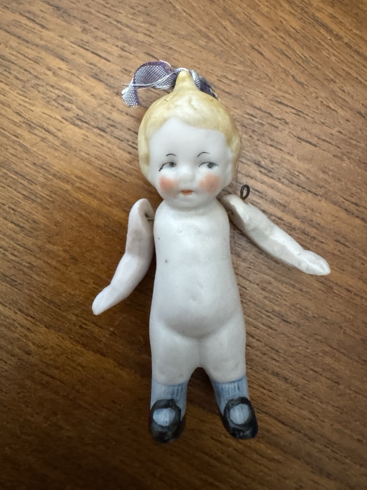 Vintage/Antique Miniature German Bisque  Kewpie Doll with Ribbon & Jointed Arms